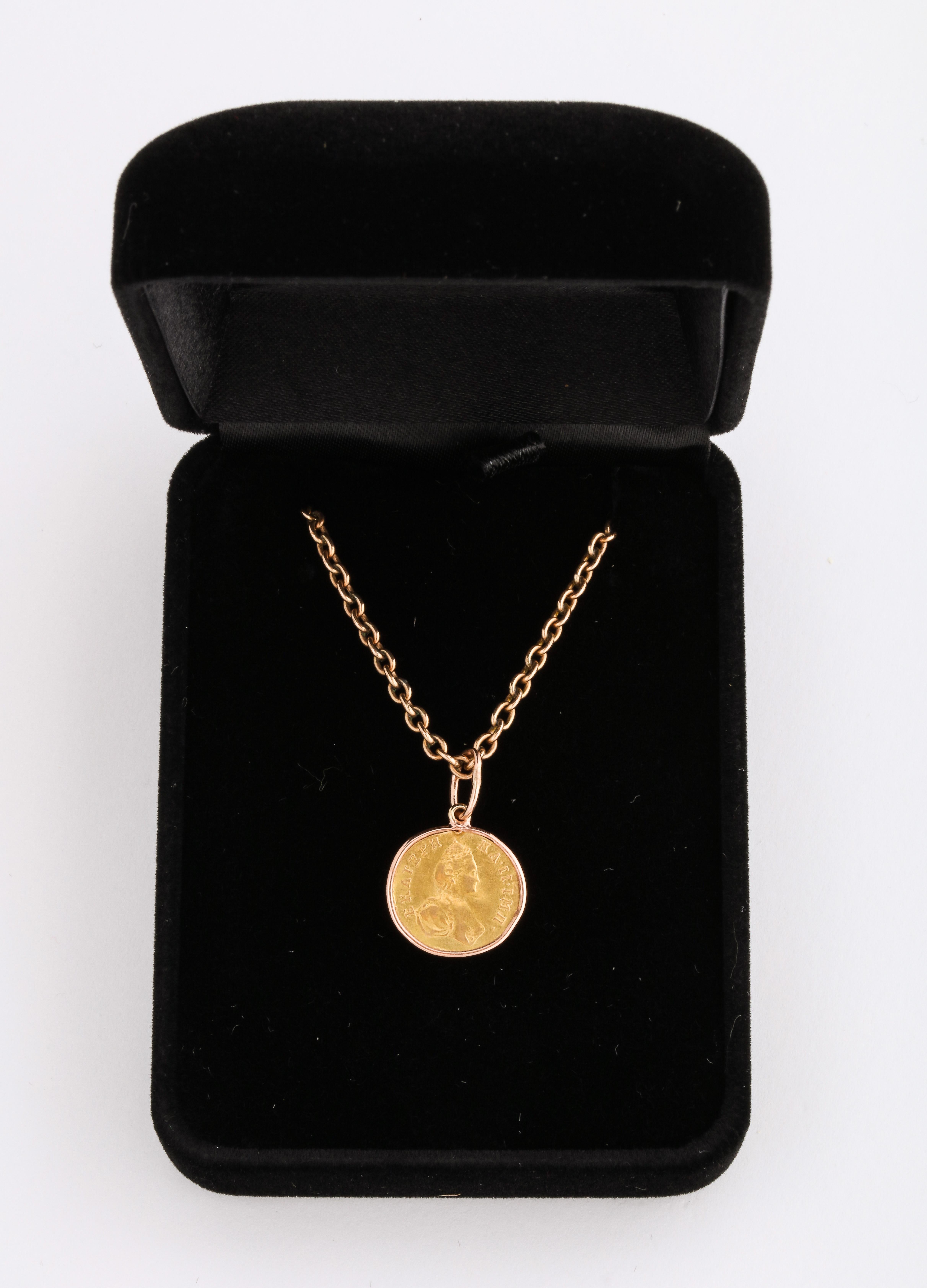 Historic Russian Catherine the Great Gold Coin Pendant, 1777 3