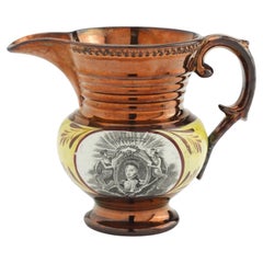 Antique Historic Staffordshire copper luster milk jug, c. 1825