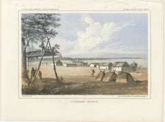 Historic View of Chemakane Mission with Indigenous and Mission Life Scene, 1856