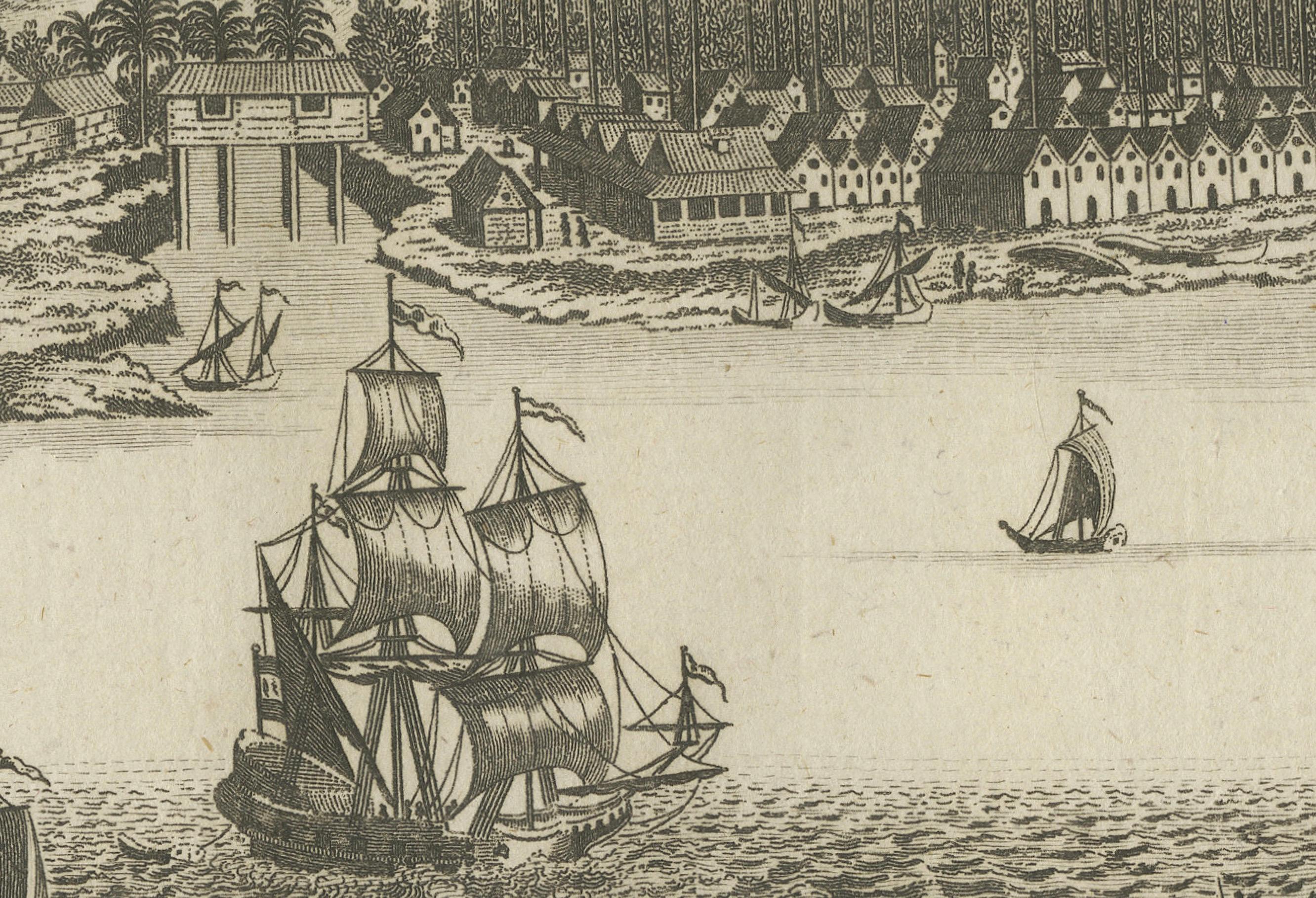 Engraved Historic View of Malacca: An original 1777 Engraving by Middleton For Sale