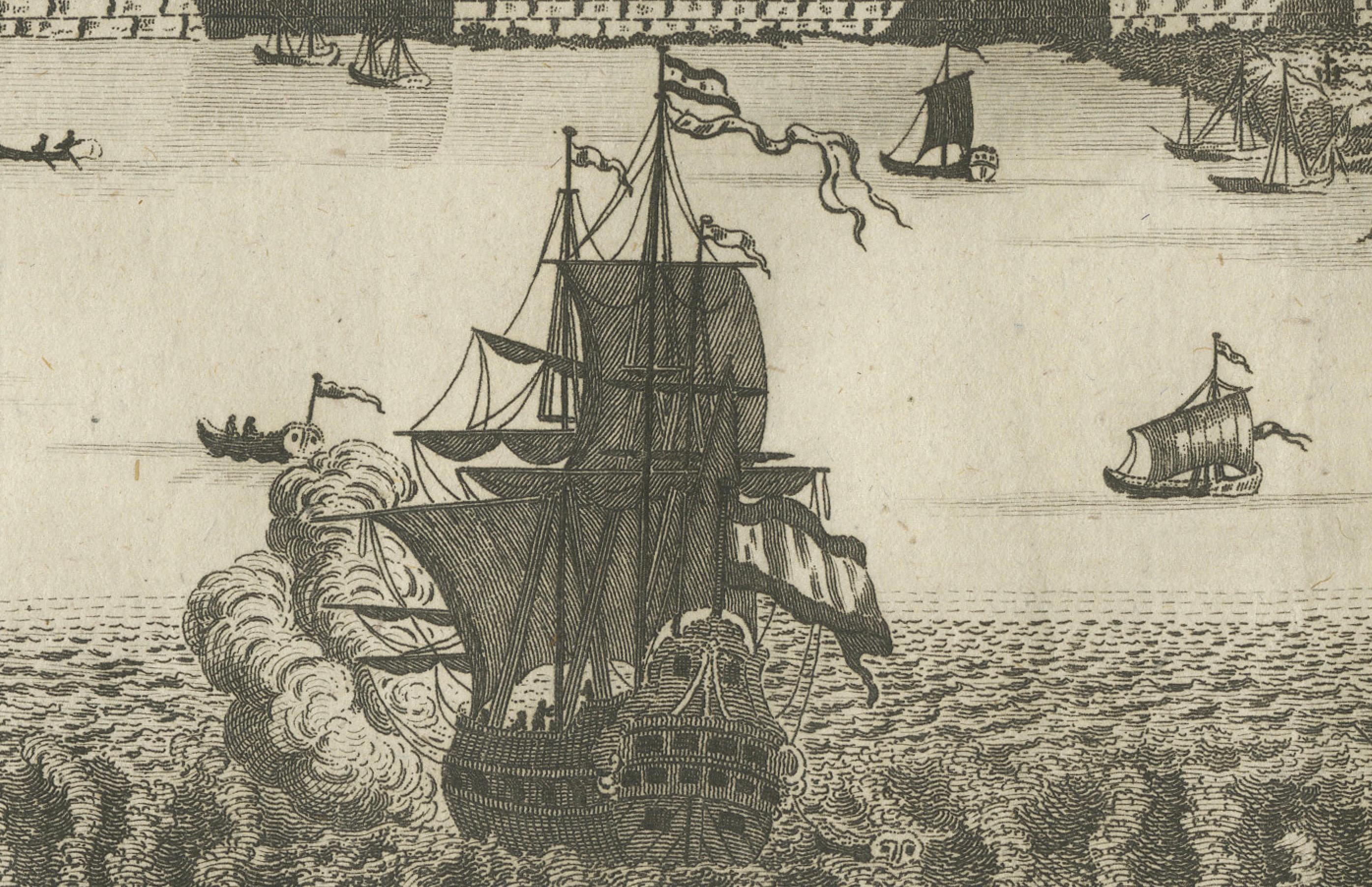 Historic View of Malacca: An original 1777 Engraving by Middleton In Good Condition For Sale In Langweer, NL