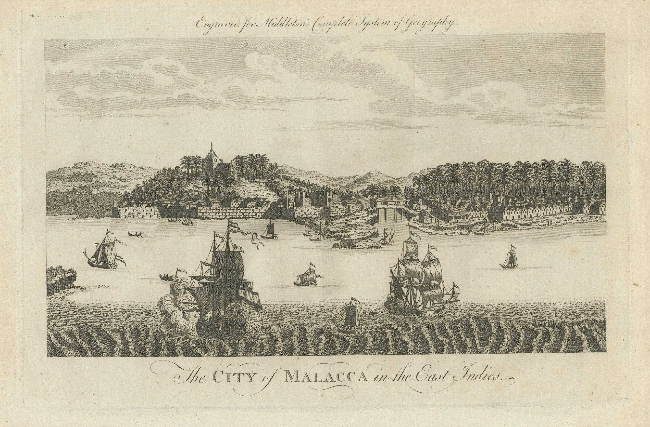 Paper Historic View of Malacca: An original 1777 Engraving by Middleton For Sale