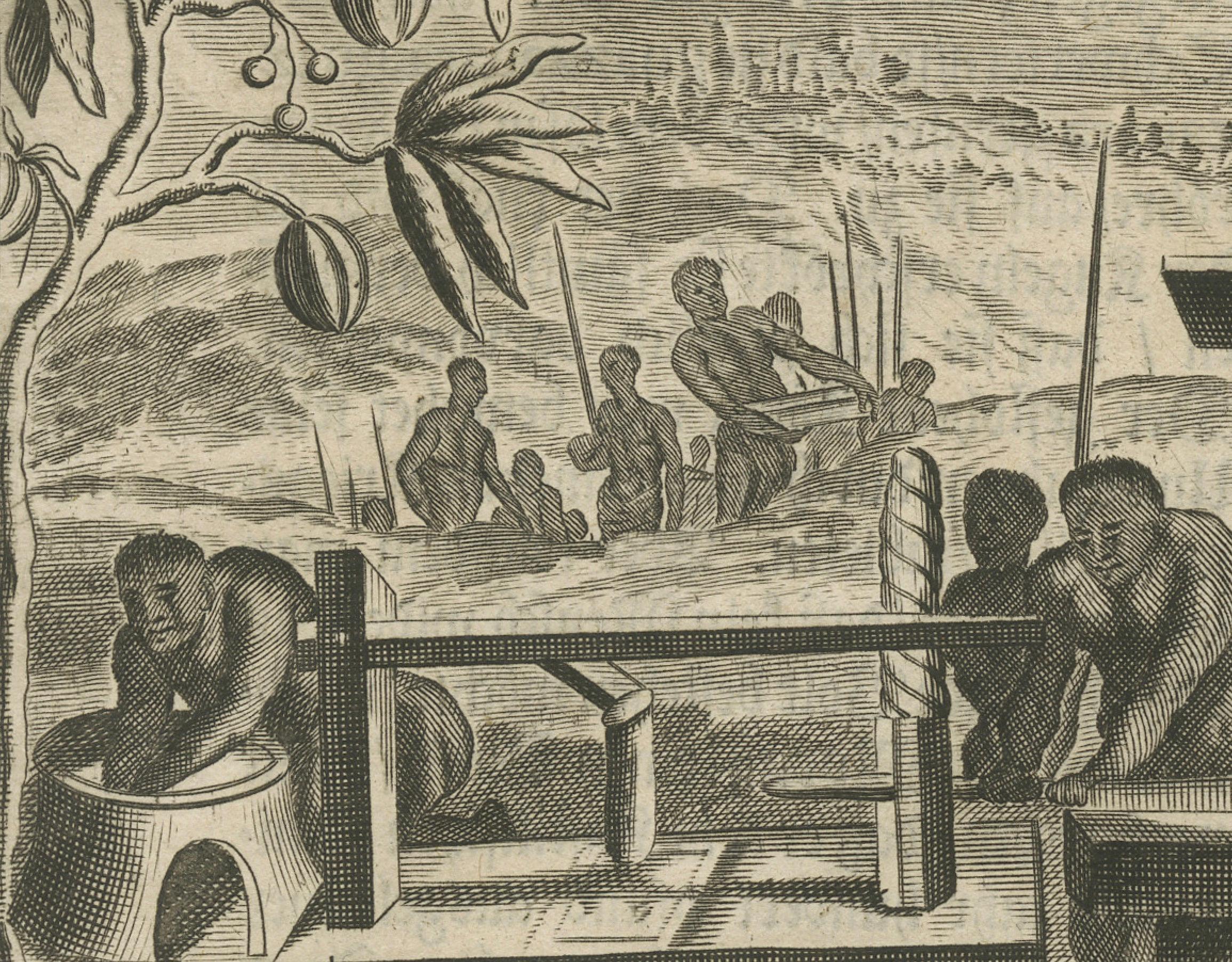 Historische Ansicht der Zuckerfabrikation im Amerika des 17. Jahrhunderts (Niederländisch) im Angebot