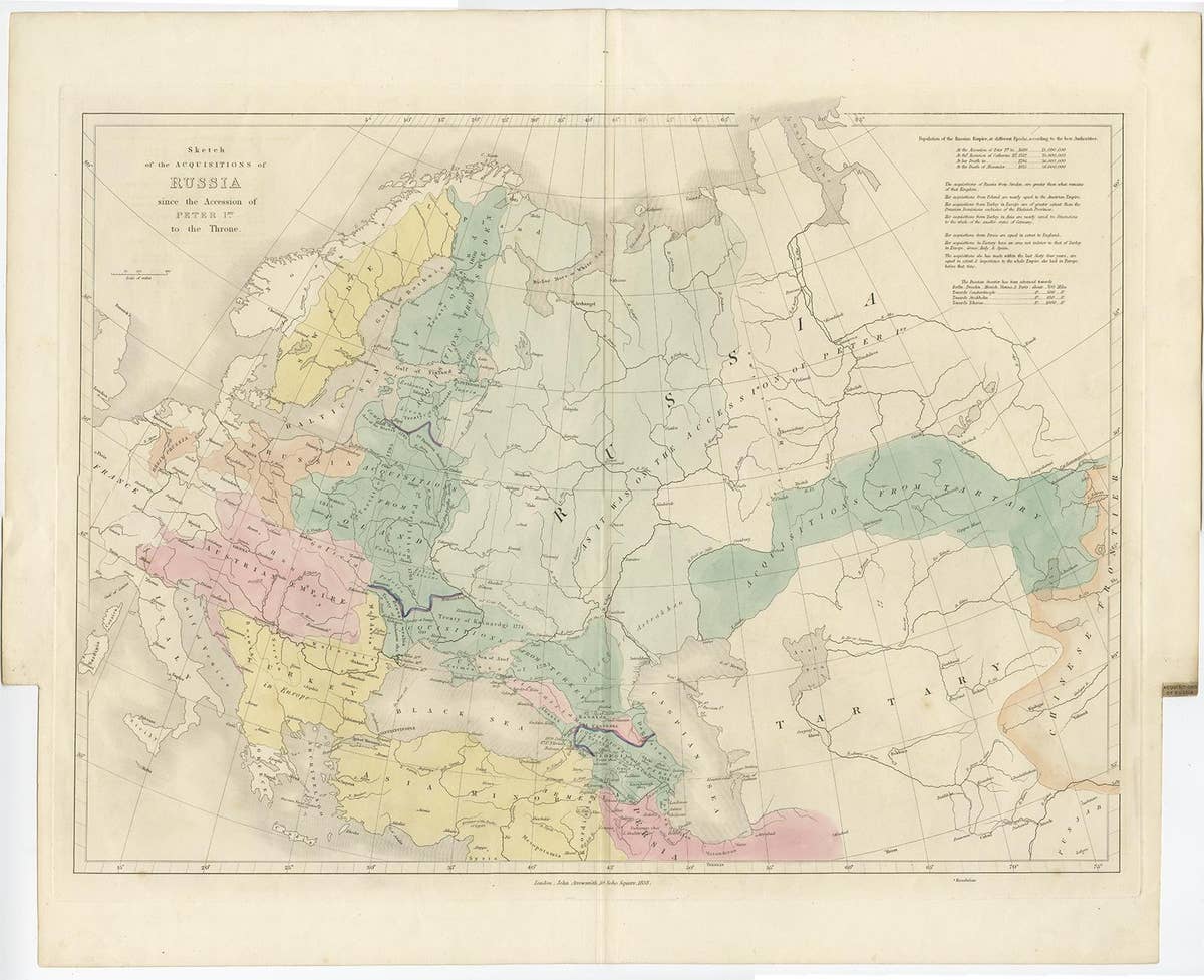 Historical Antique Map of Russia, Examining the History of Russia, 1838