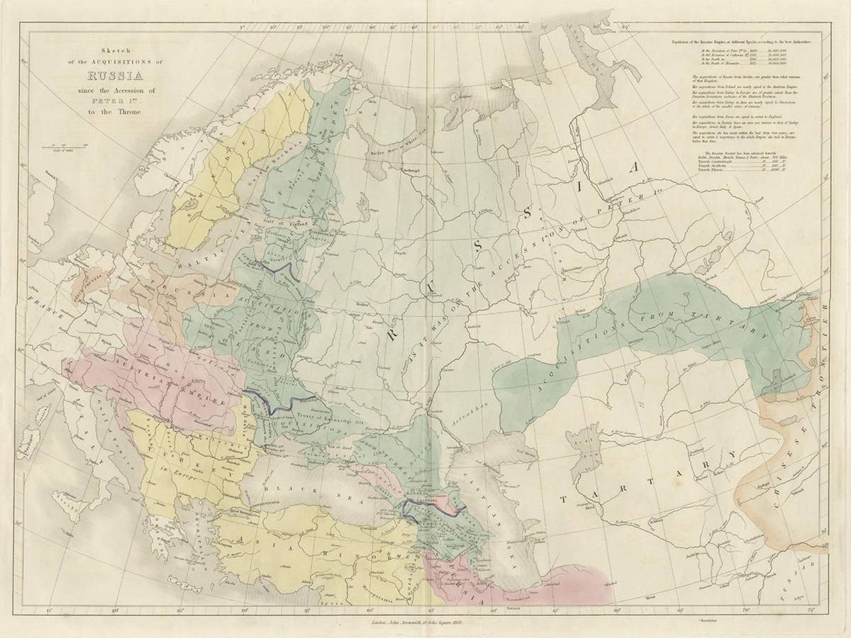 Historical Antique Map of Russia, Examining the History of Russia, 1838