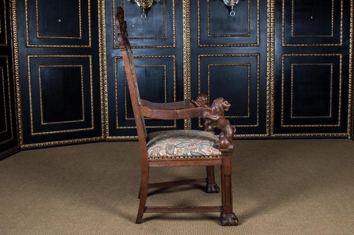 Historical Antique Neo Renaissance Armchair Lion Armrests, circa 1850s-1870s Oak For Sale 5