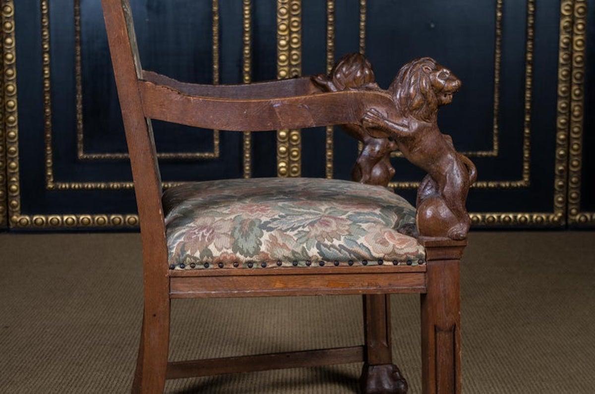 Historischer antiker Neorenaissance-Sessel mit Löwenarmlehnen aus Eiche, ca. 1850er-1870er Jahre im Angebot 7
