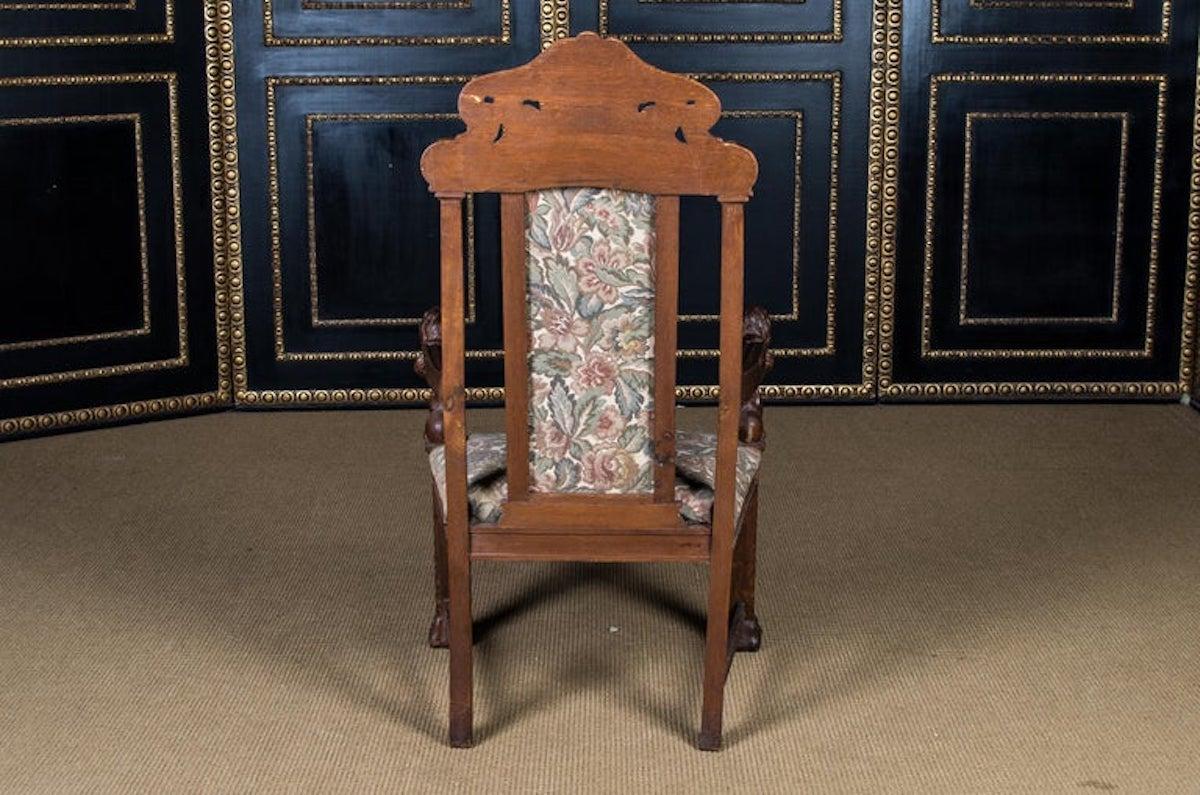 Historical Antique Neo Renaissance Armchair Lion Armrests, circa 1850s-1870s Oak For Sale 9