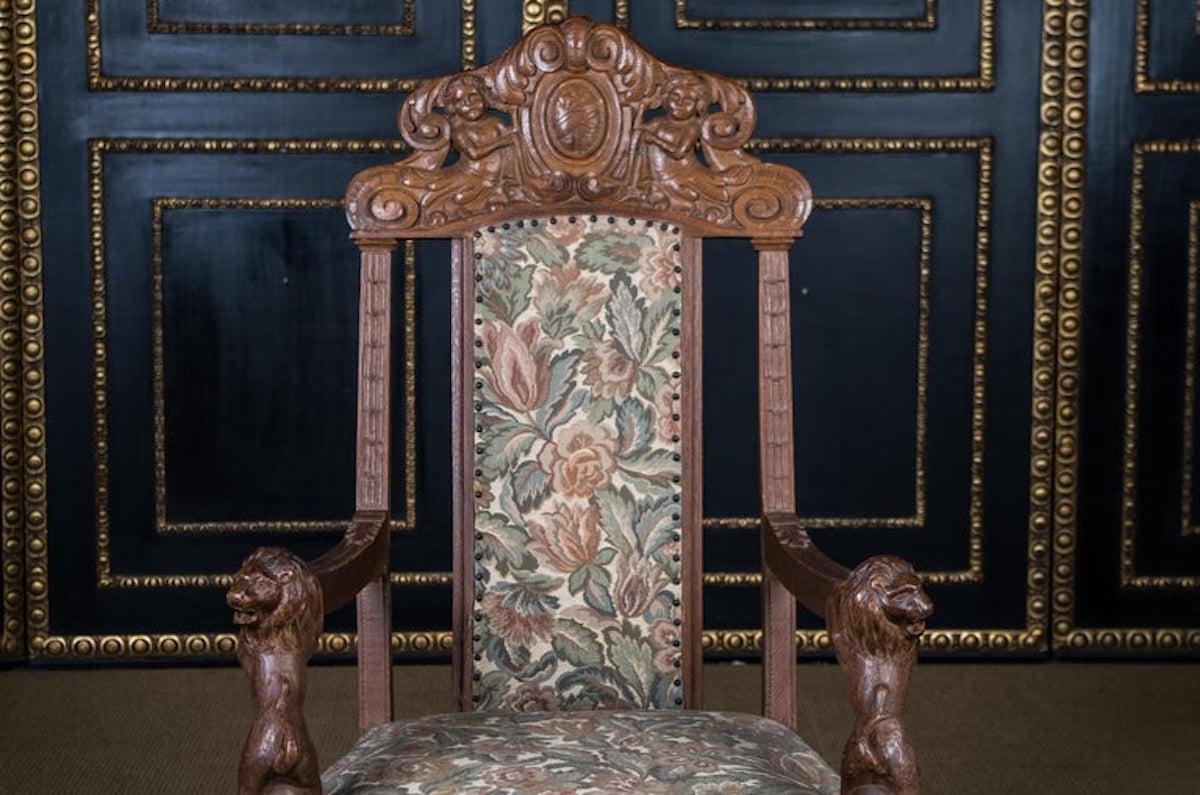 Historischer antiker Neorenaissance-Sessel mit Löwenarmlehnen aus Eiche, ca. 1850er-1870er Jahre im Angebot 2