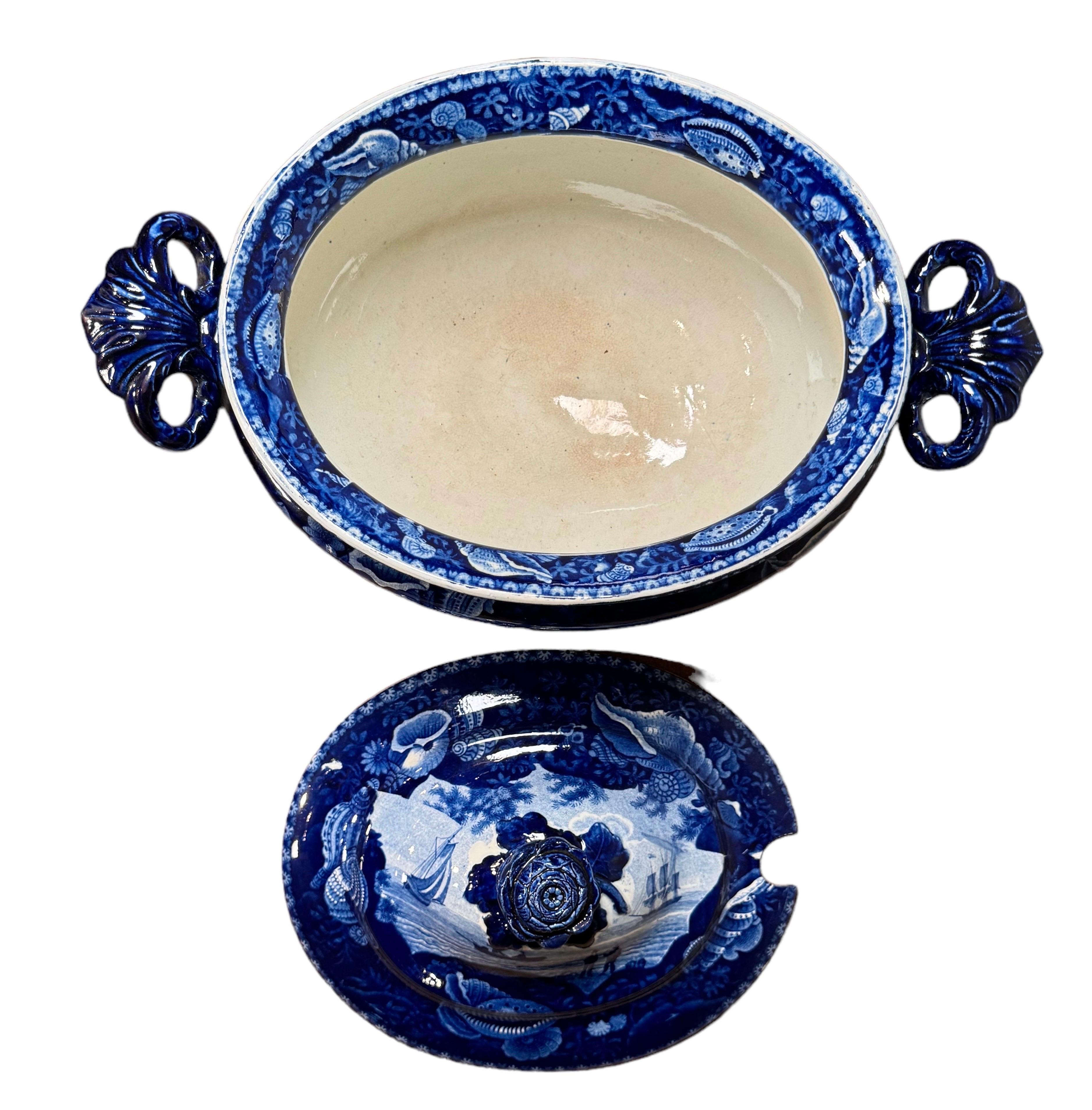 Historical Blue & White Staffordshire Soup Tureen/ Dix Cove 19th Century 3