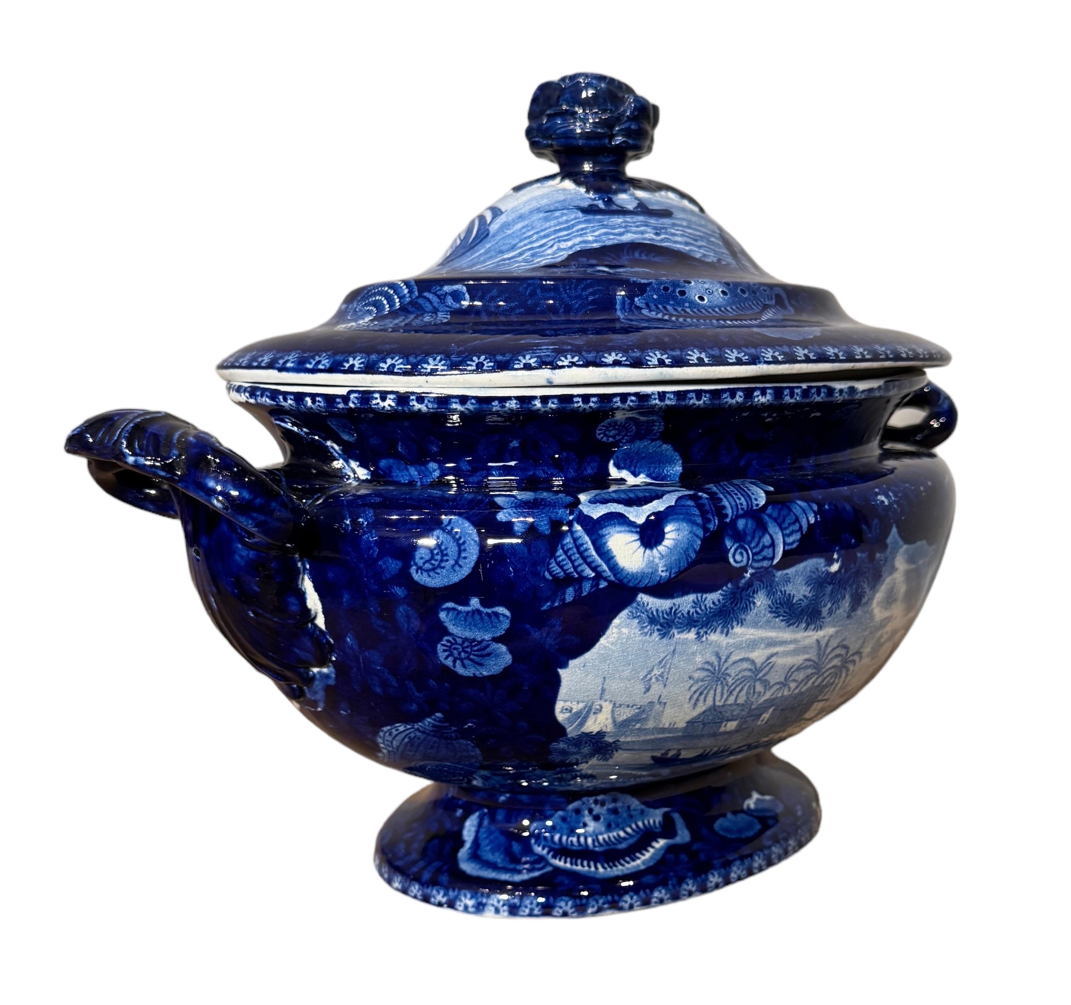 George IV Historical Blue & White Staffordshire Soup Tureen/ Dix Cove 19th Century