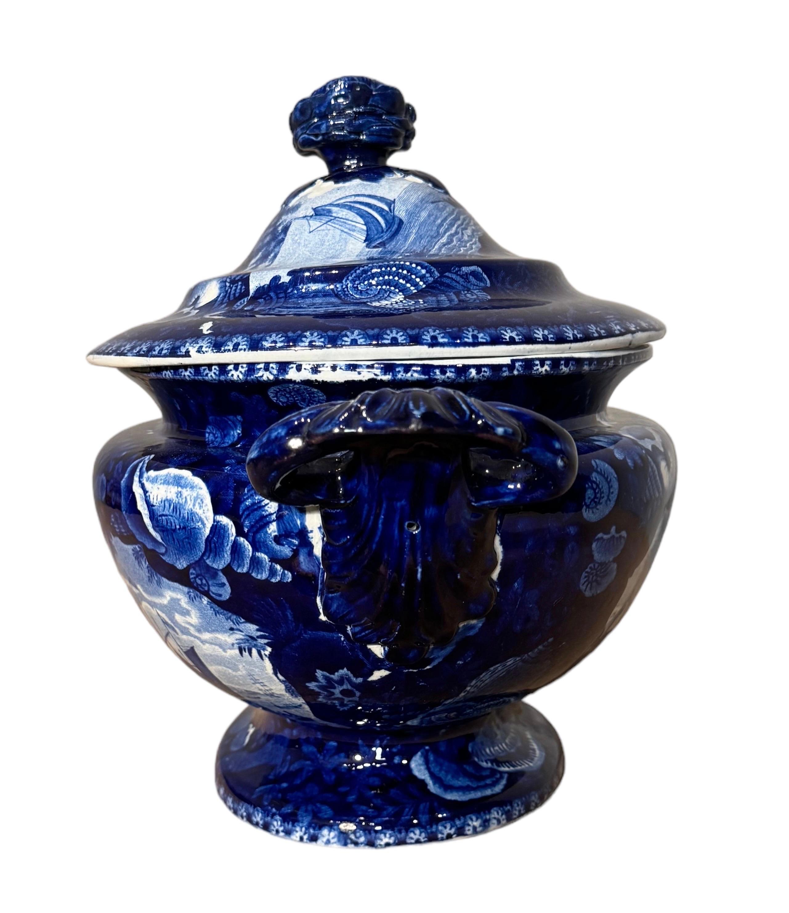 Fired Historical Blue & White Staffordshire Soup Tureen/ Dix Cove 19th Century