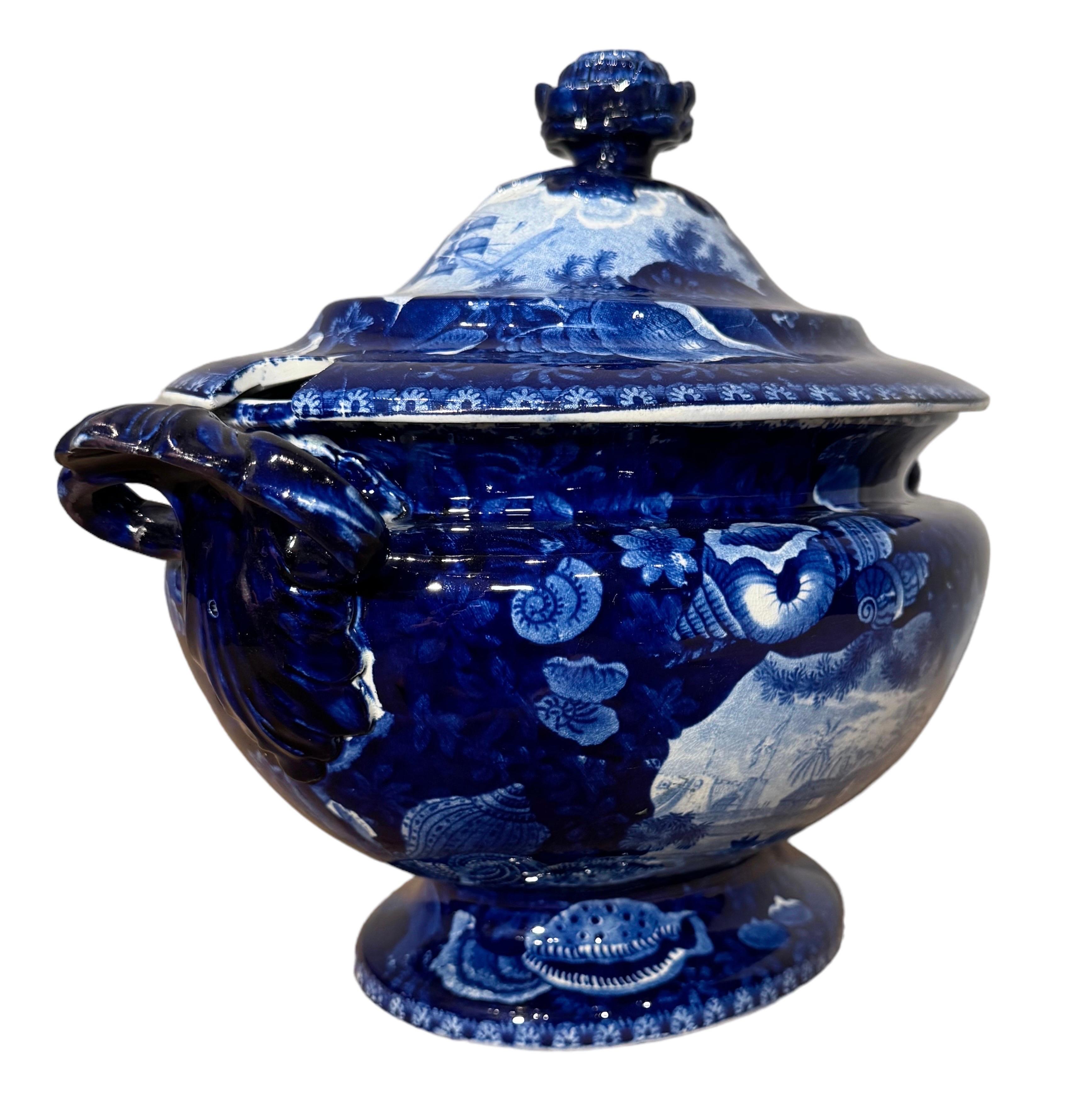 Historical Blue & White Staffordshire Soup Tureen/ Dix Cove 19th Century In Good Condition In Huntington, NY