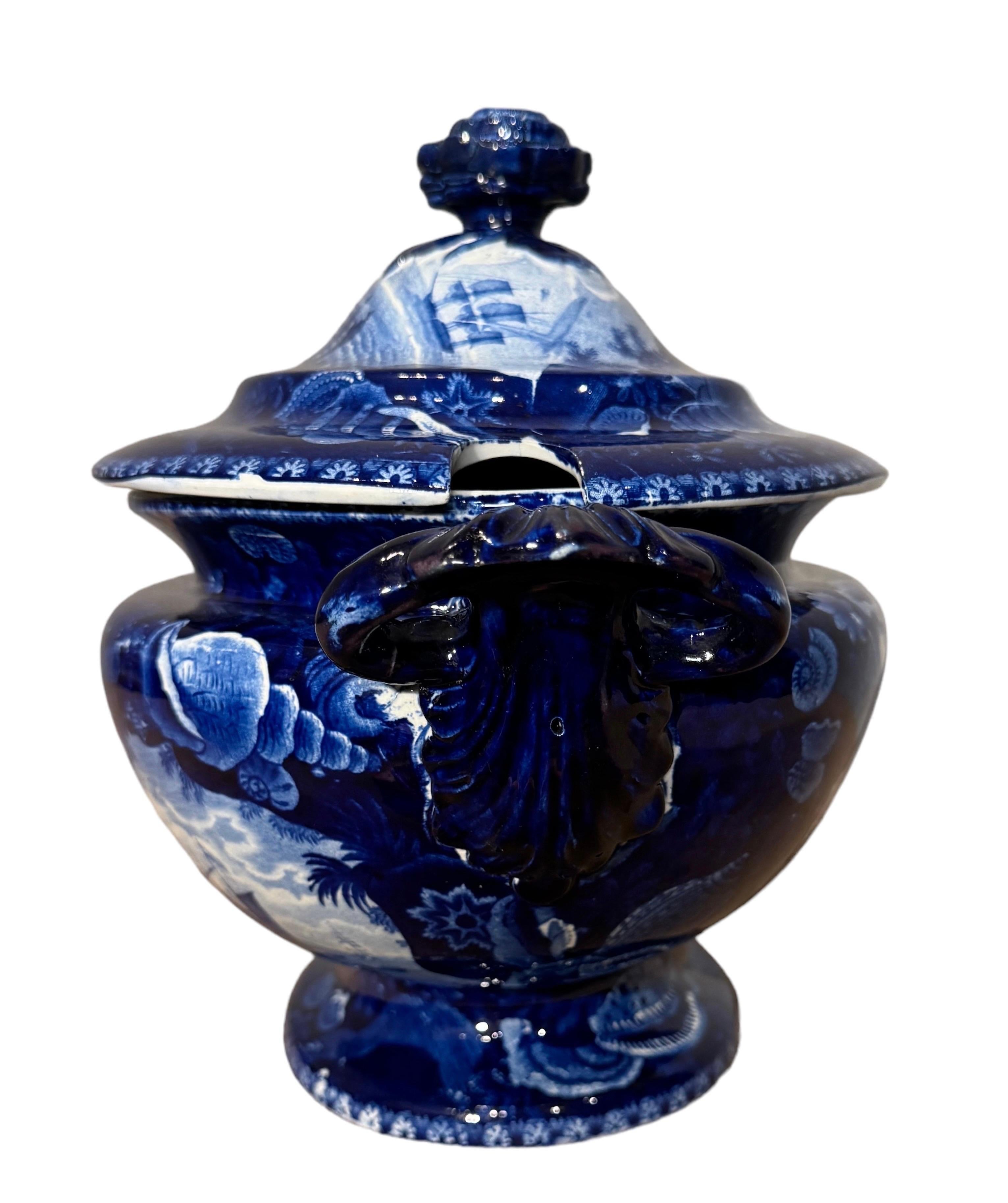 Historical Blue & White Staffordshire Soup Tureen/ Dix Cove 19th Century 1