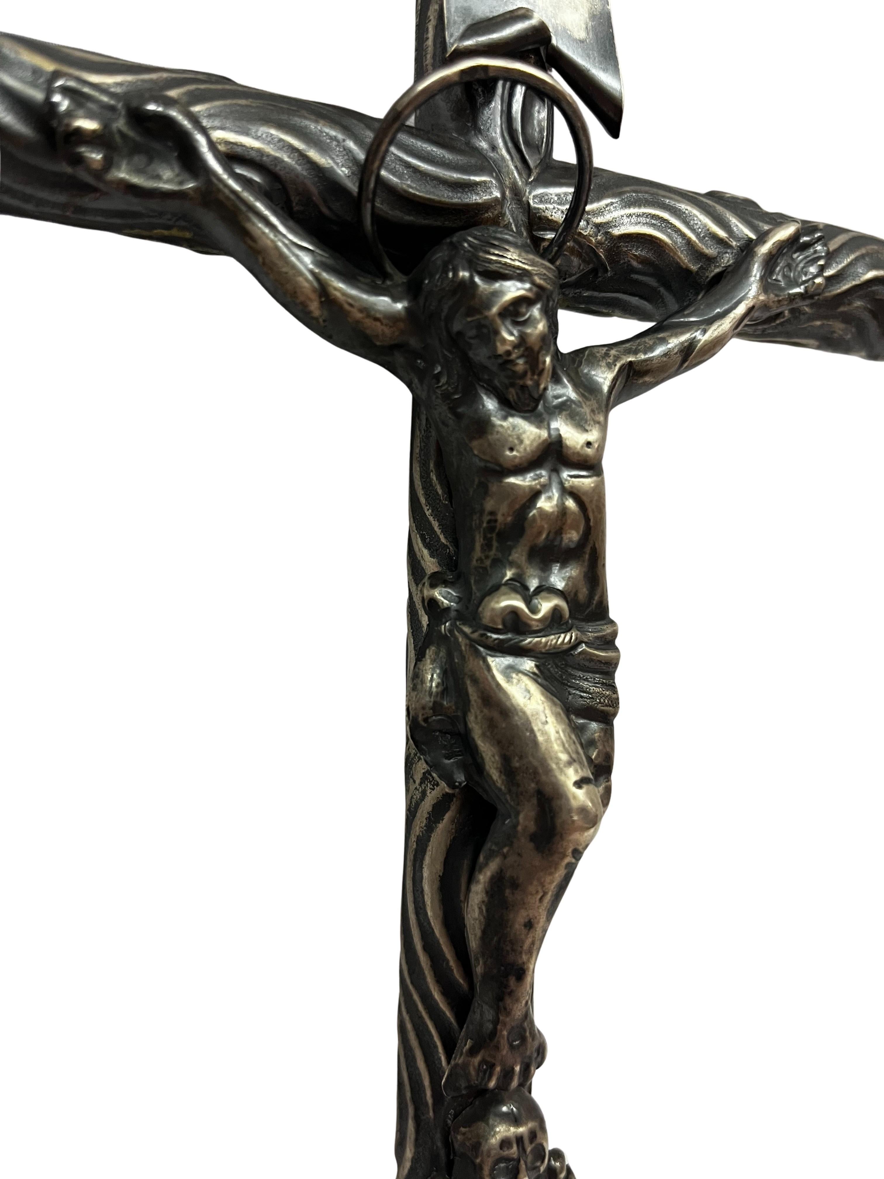 Cruz de Cristo histórica de plata, hacia 1850, con matasellos de Nápoles Italia en venta 3