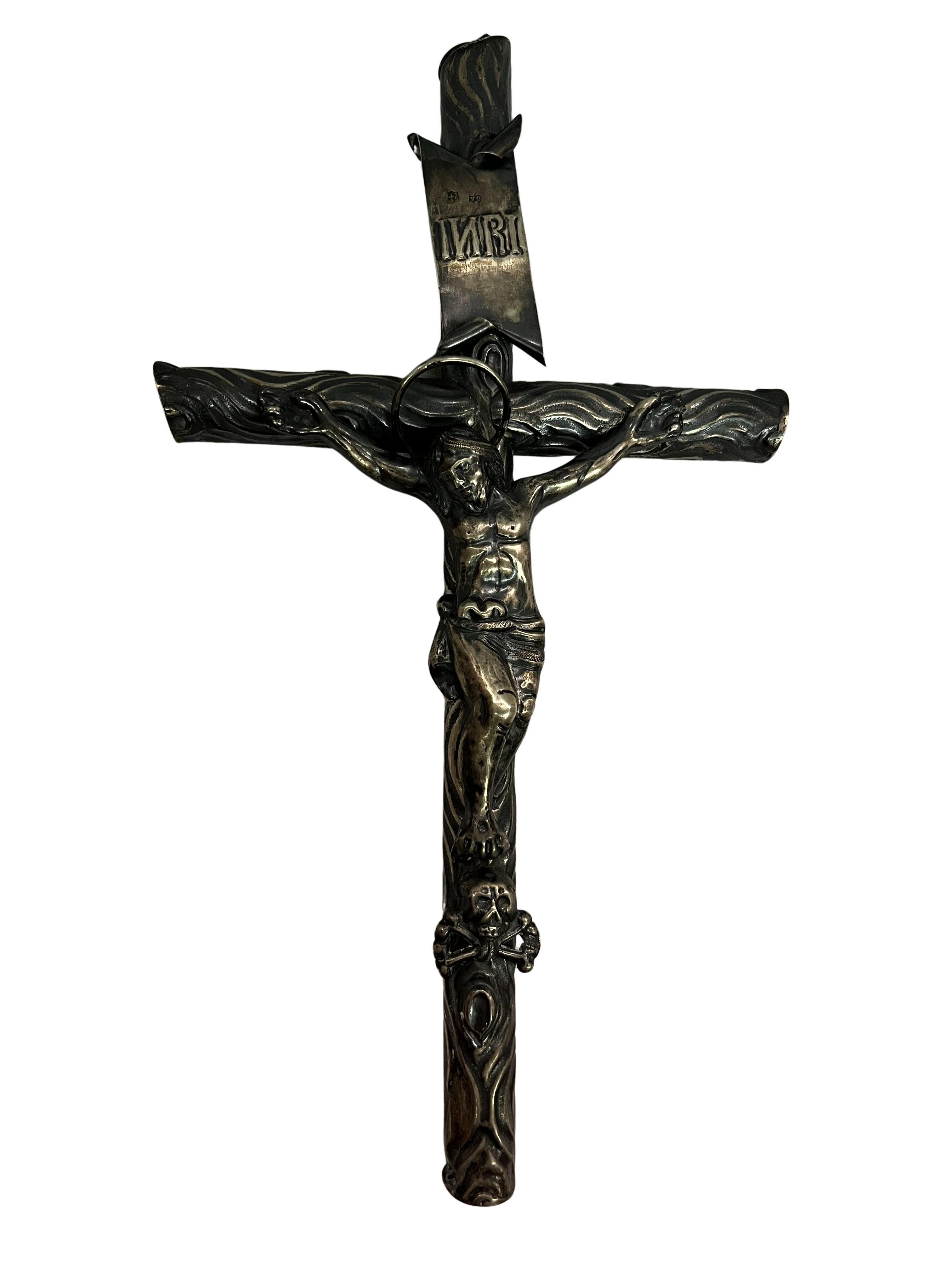 Cruz de Cristo histórica de plata, hacia 1850, con matasellos de Nápoles Italia en venta 4