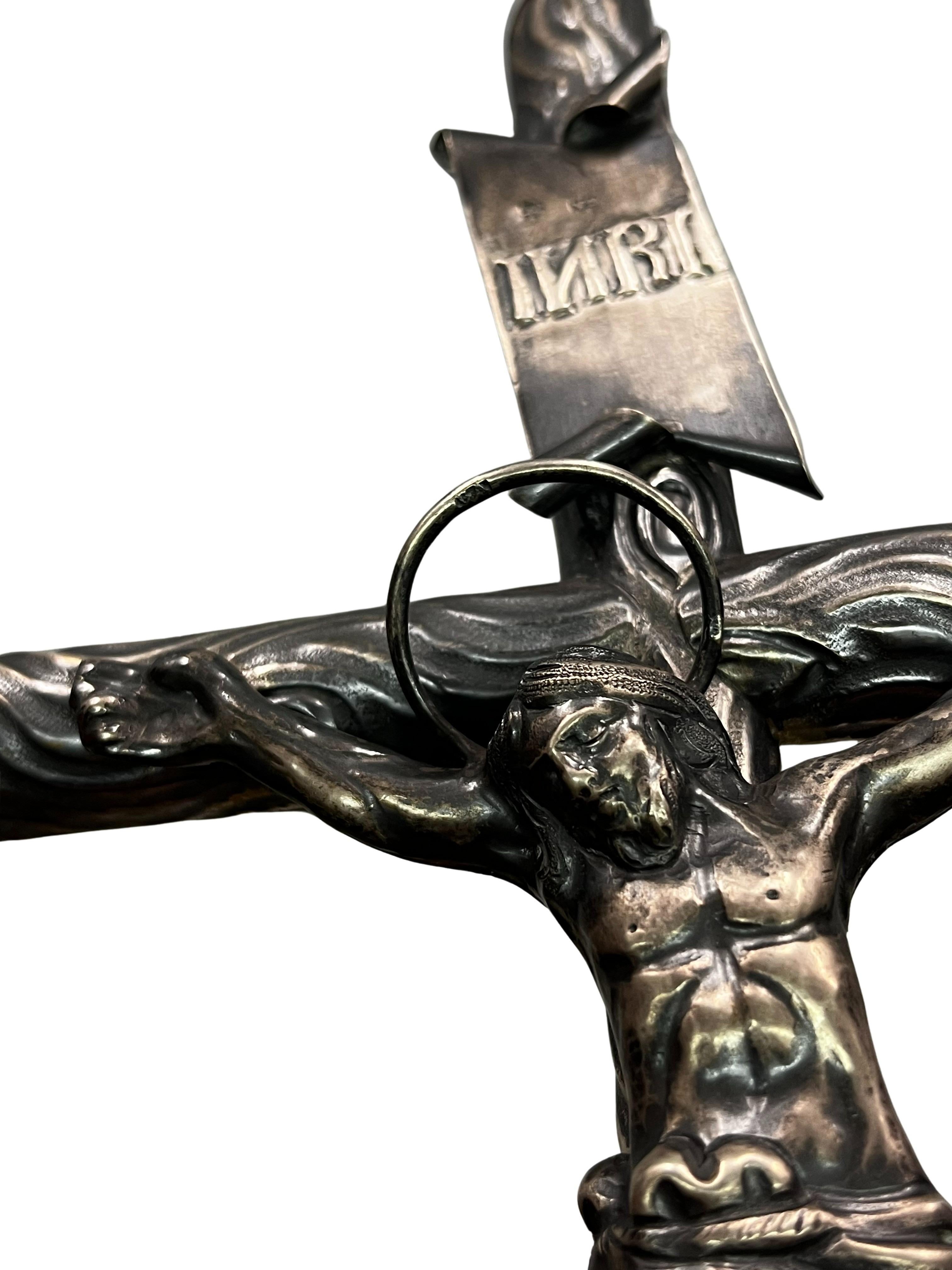 Cruz de Cristo histórica de plata, hacia 1850, con matasellos de Nápoles Italia Biedermeier en venta