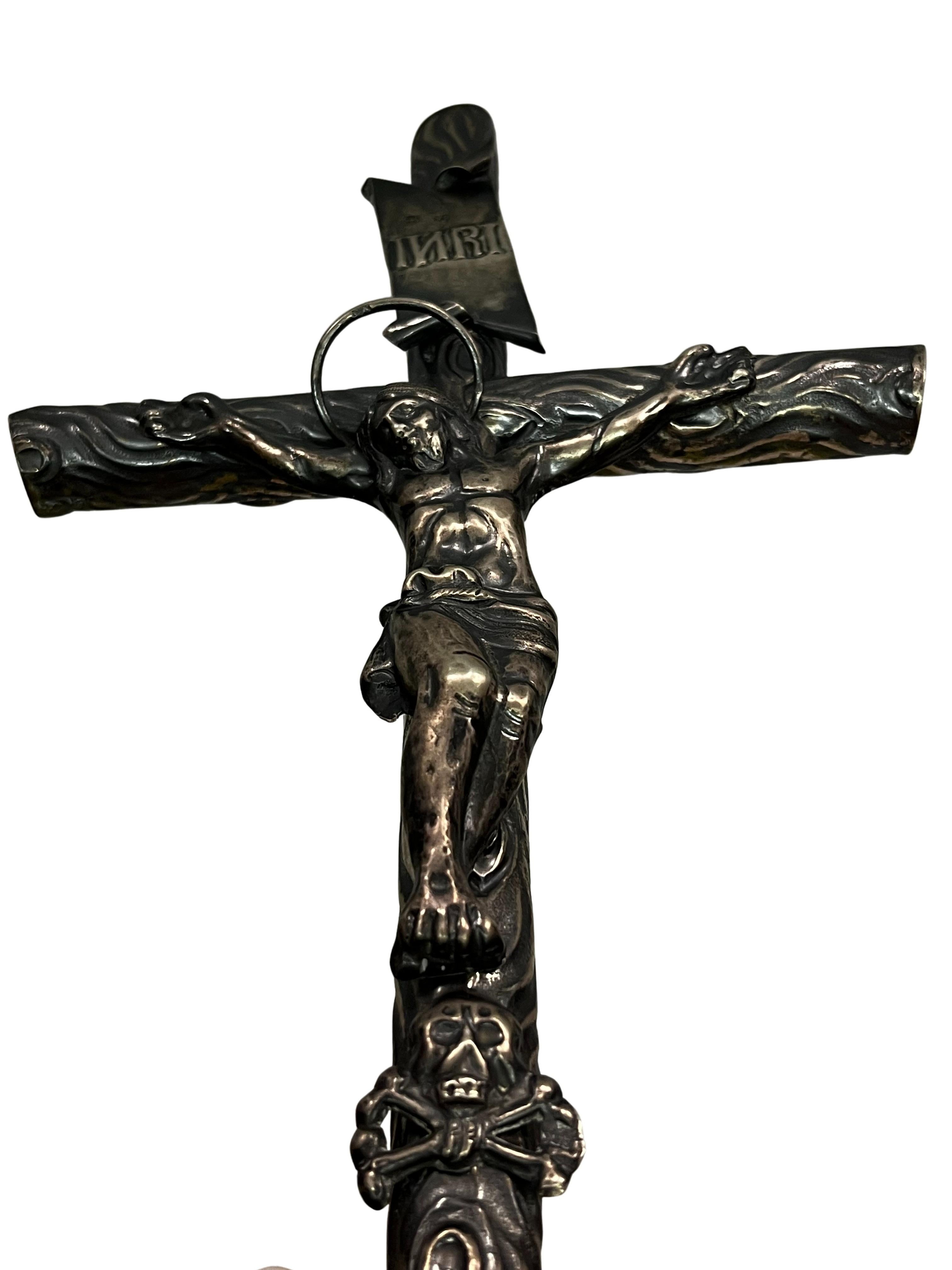 Cruz de Cristo histórica de plata, hacia 1850, con matasellos de Nápoles Italia en Bueno estado para la venta en Wien, AT