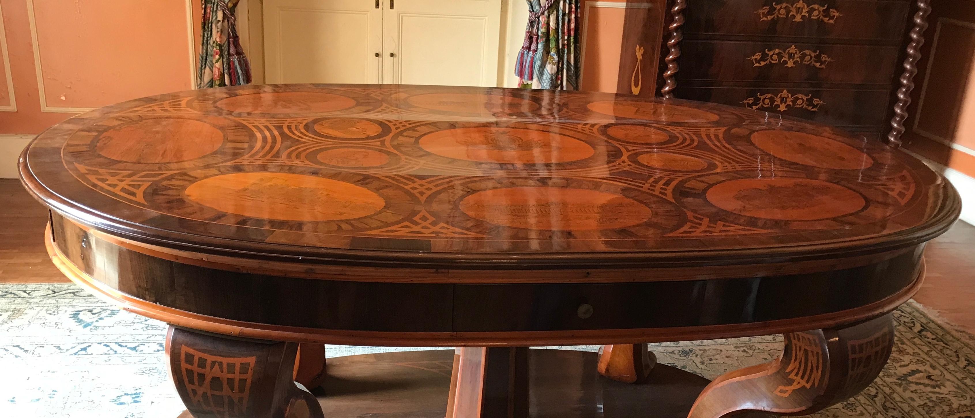 Historical Italian Oval Shaped Inlaid Center Table or Library Table 2