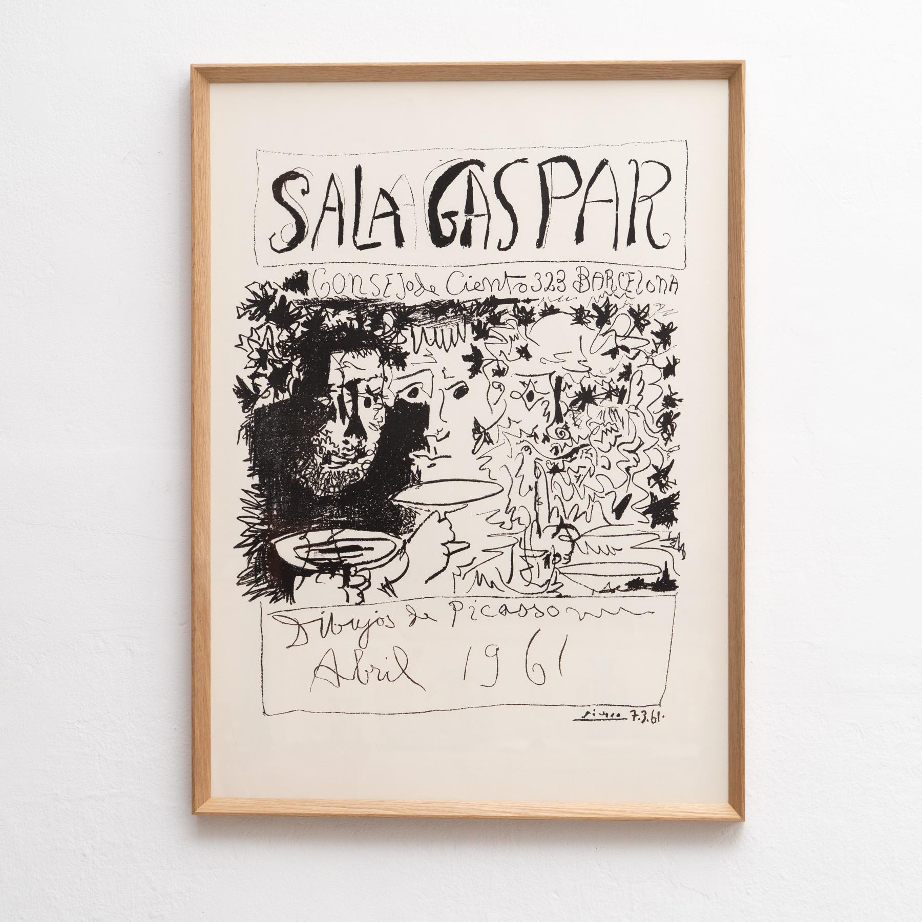 Mid-Century Modern Historical Lithographic Framed Poster of Drawings by Picasso, circa 1961 For Sale