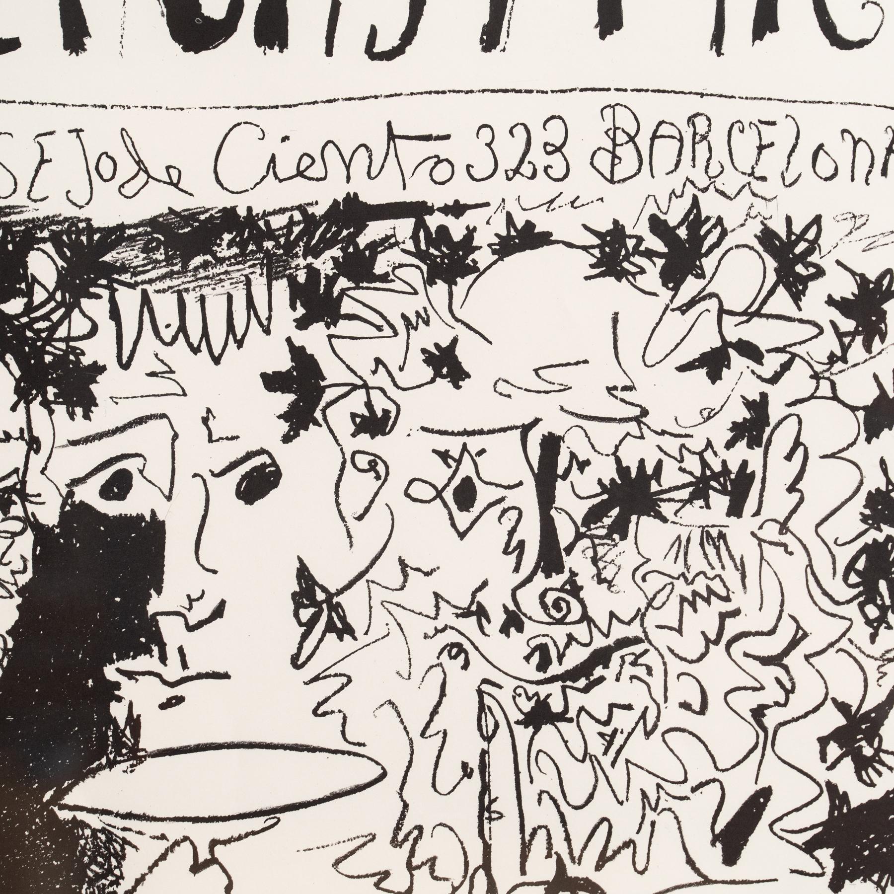 Milieu du XXe siècle Affiche lithographique historique encadrée de dessins de Picasso, vers 1961 en vente