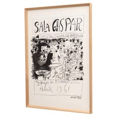 Affiche lithographique historique encadrée de dessins de Picasso, vers 1961