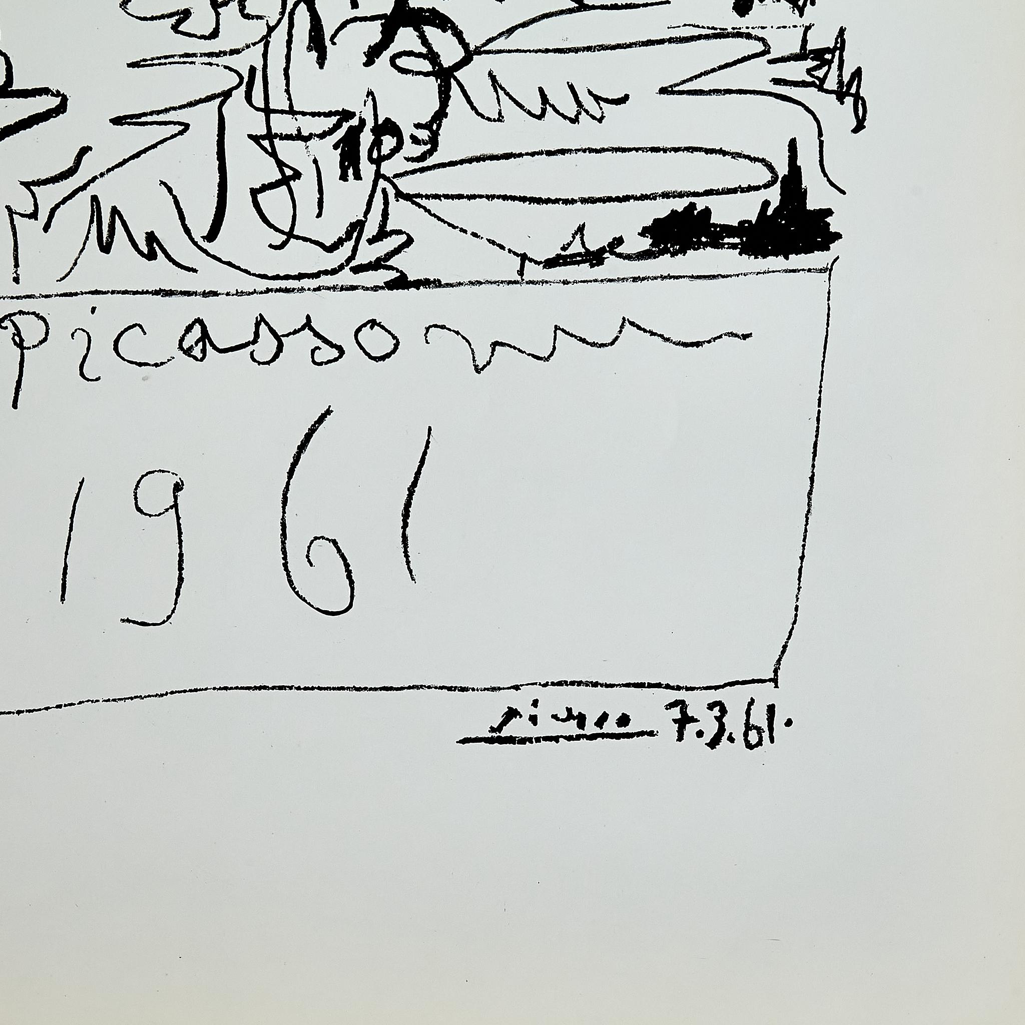 Spanish Historical Lithographic Poster of the exhibition Drawings by Picasso, circa 1961 For Sale
