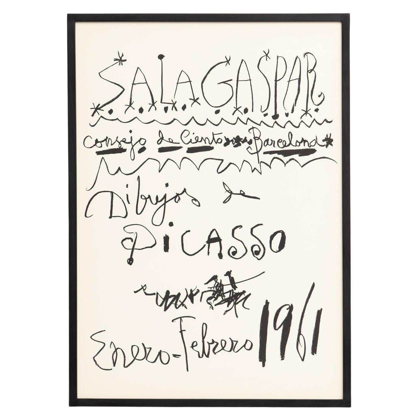 Historical Lithographic Poster of the exhibition Drawings by Picasso. Circa 1961