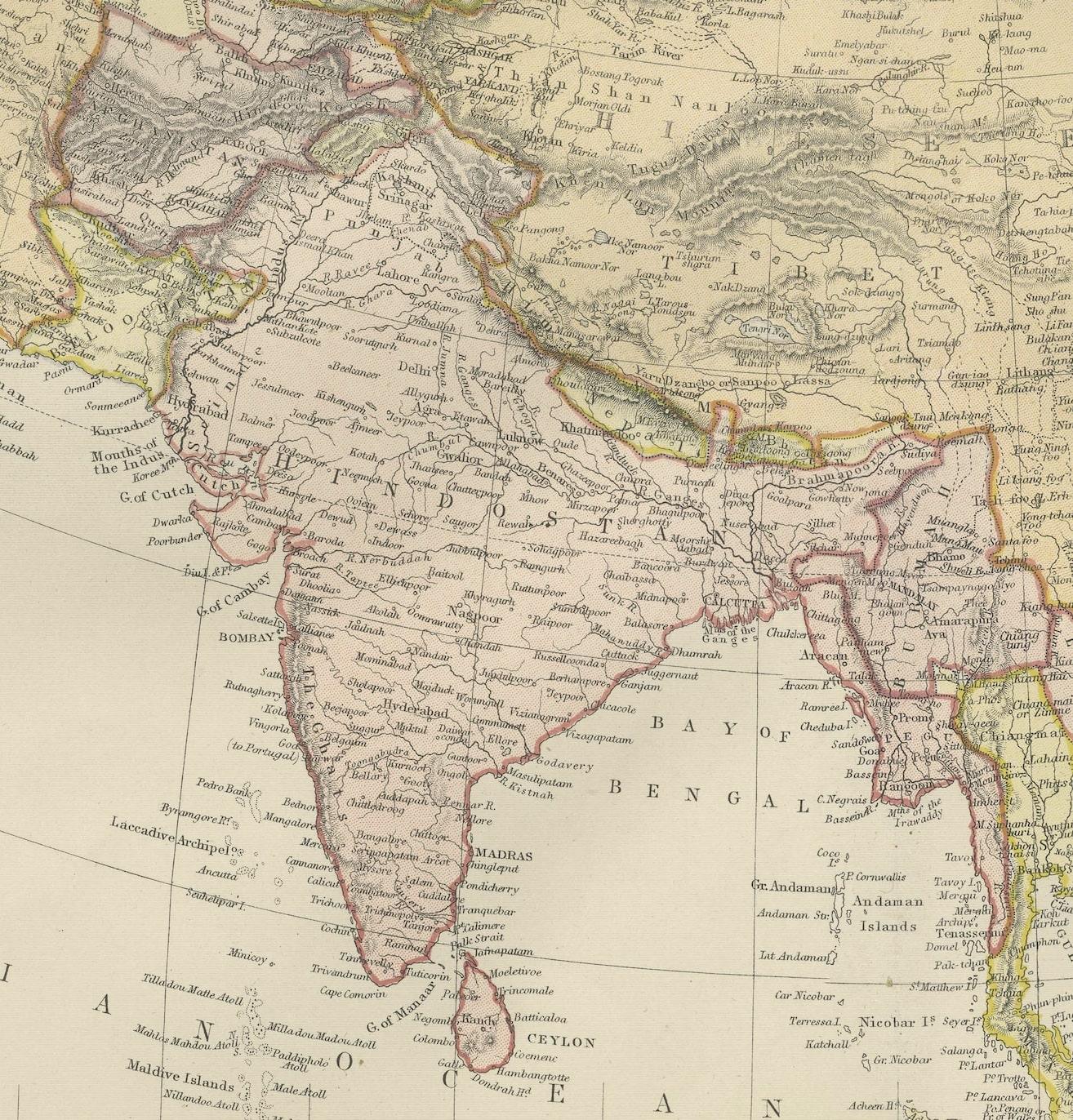 Historische Karte mit der Darstellung des Asiens, 1882 im Zustand „Gut“ im Angebot in Langweer, NL