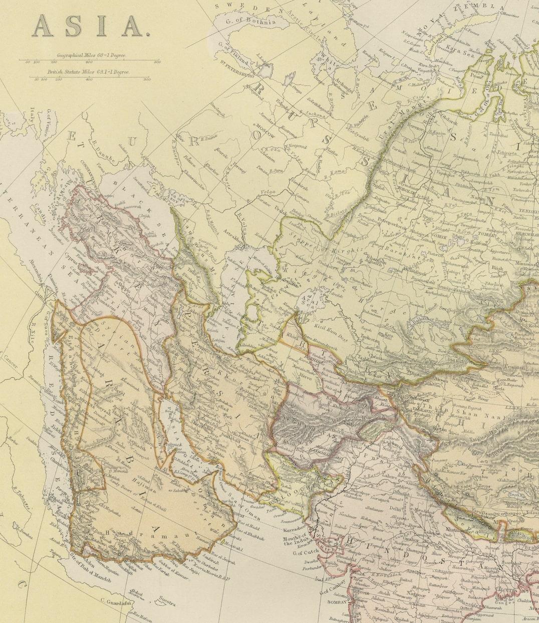 Historische Karte mit der Darstellung des Asiens, 1882 (Spätes 19. Jahrhundert) im Angebot