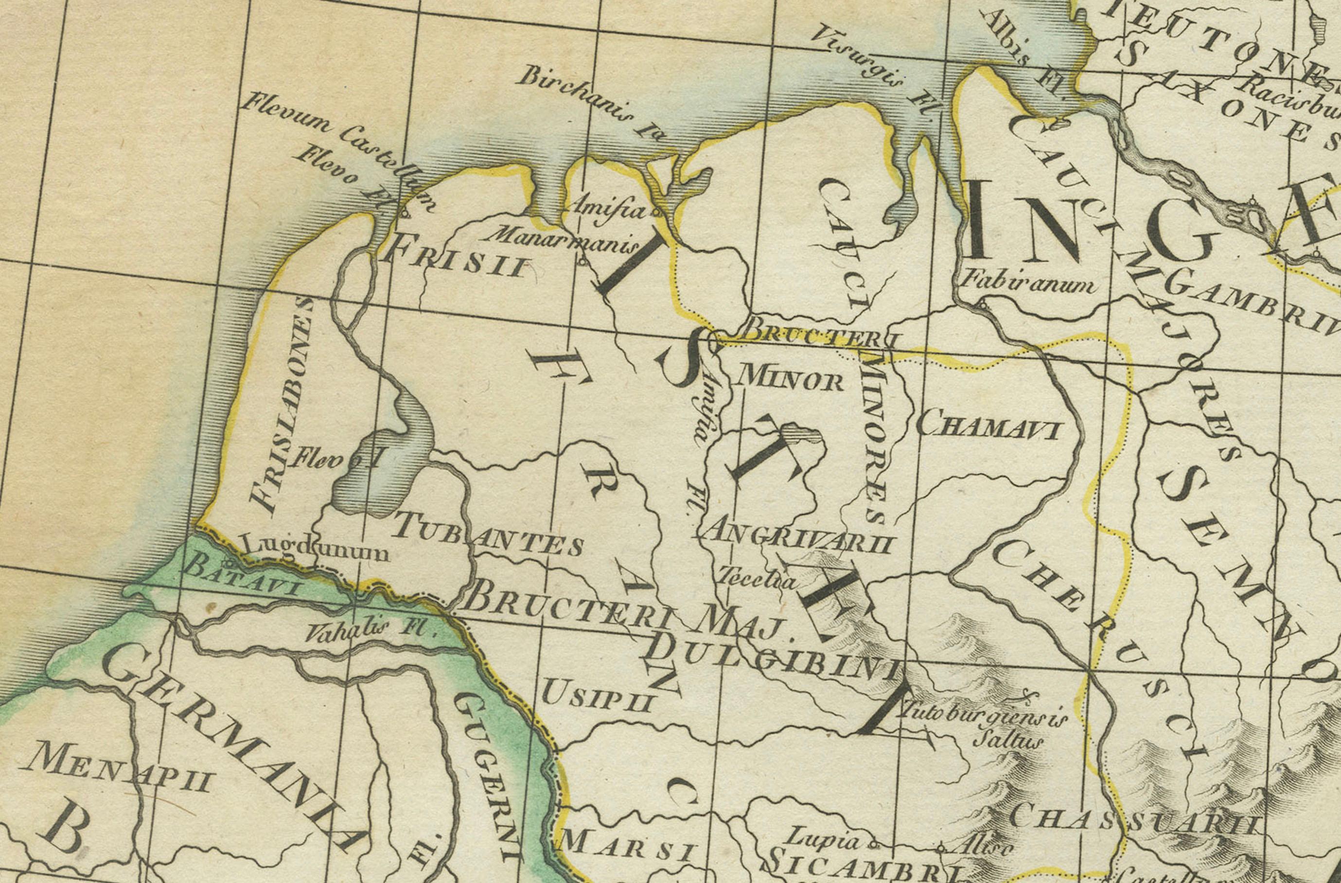Late 18th Century Historical Map of Ancient Germany (1787): Tribes and Territories by Mentele For Sale