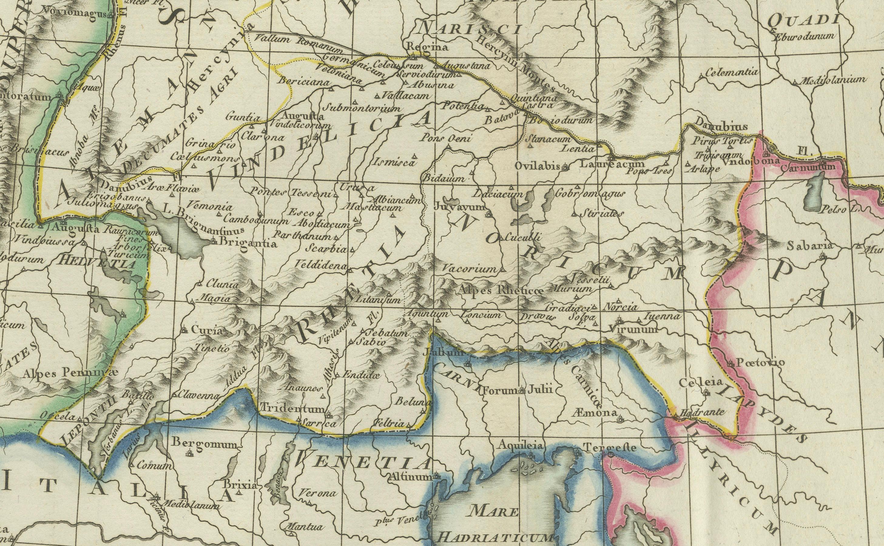 Paper Historical Map of Ancient Germany (1787): Tribes and Territories by Mentele For Sale
