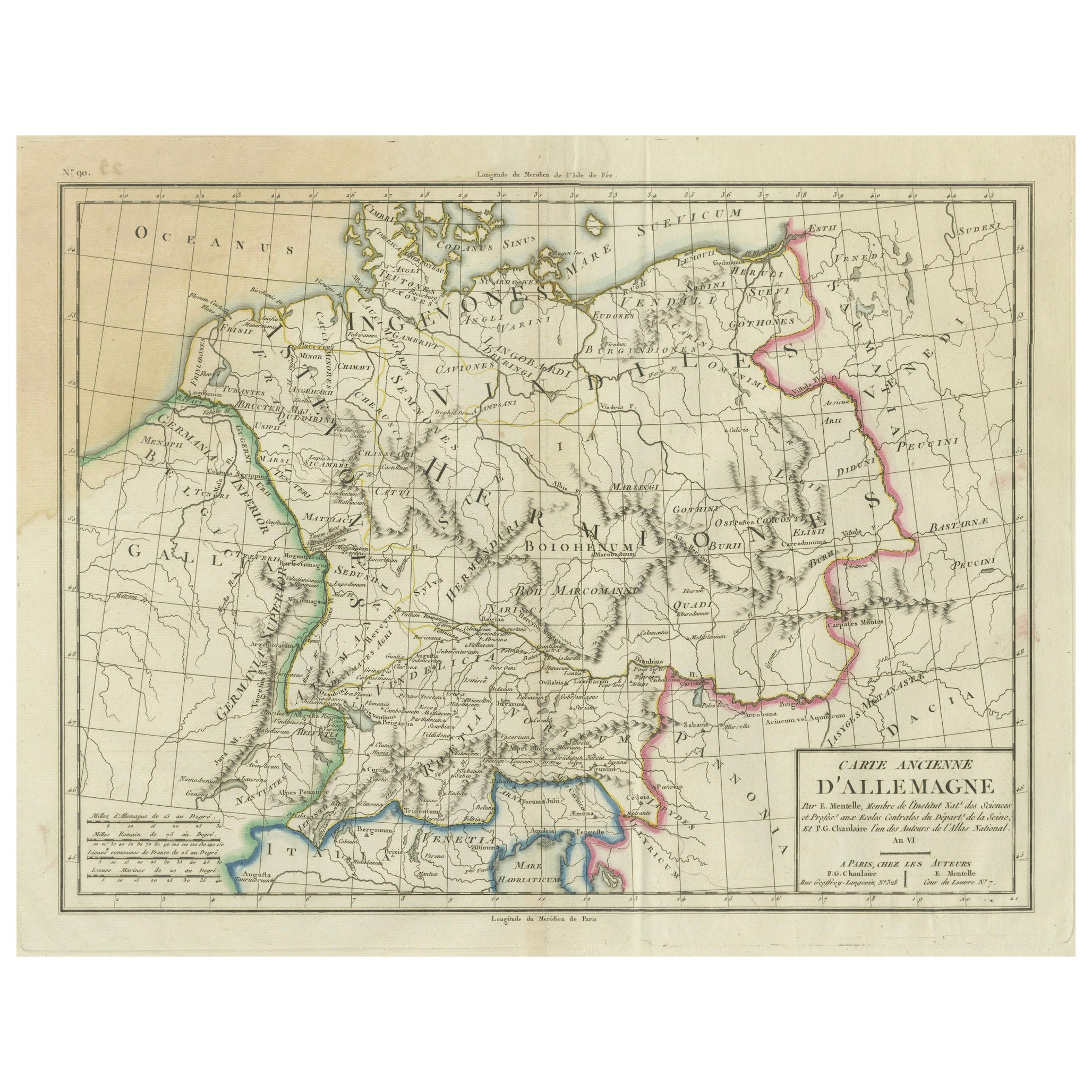 Historical Map of Ancient Germany (1787): Tribes and Territories by Mentele For Sale