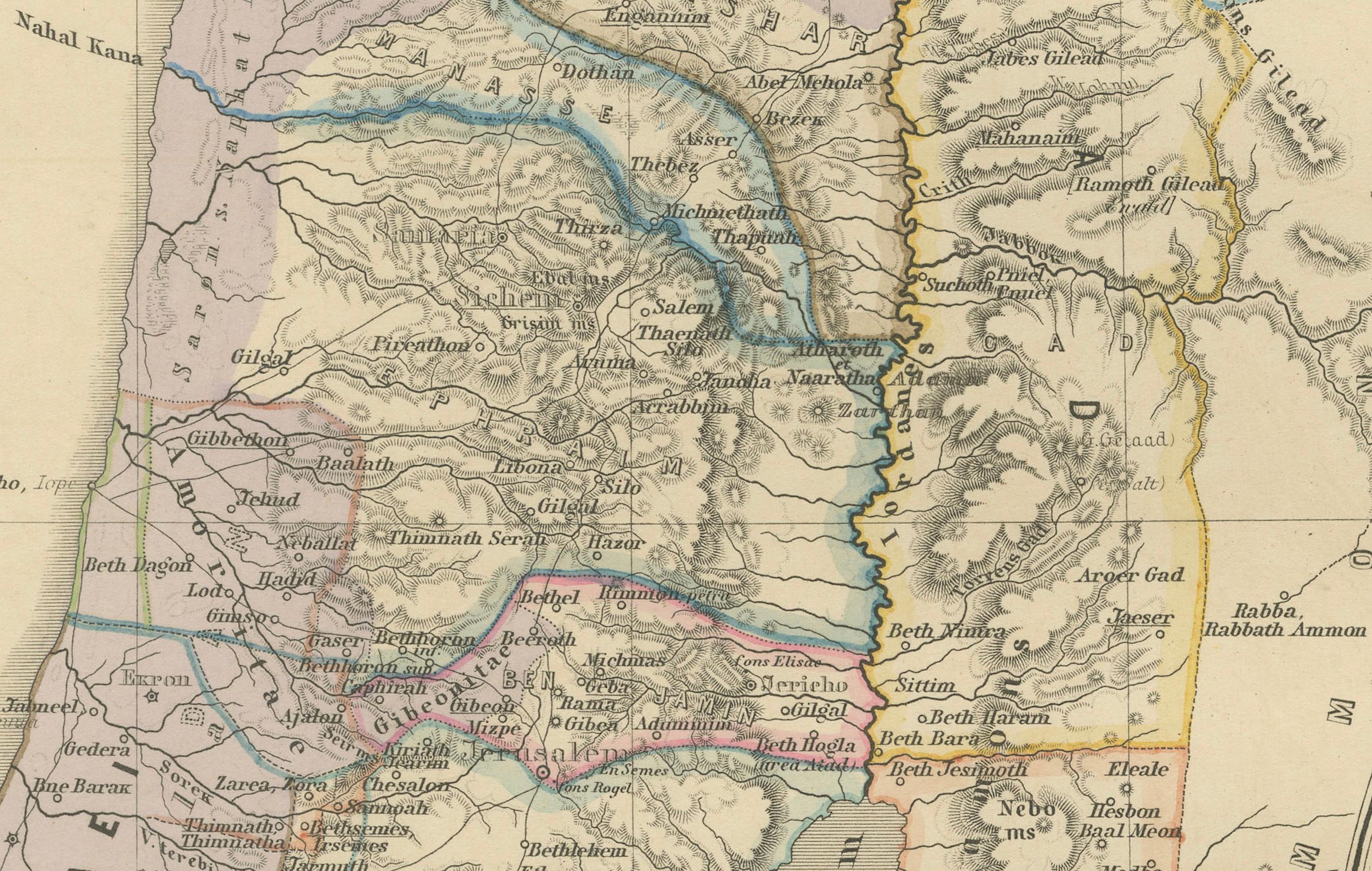 Historische Karte des Canaanischen Raums Jerusalem mit Einlegearbeiten von Jerusalem und Umgebung, 1880 im Zustand „Gut“ im Angebot in Langweer, NL