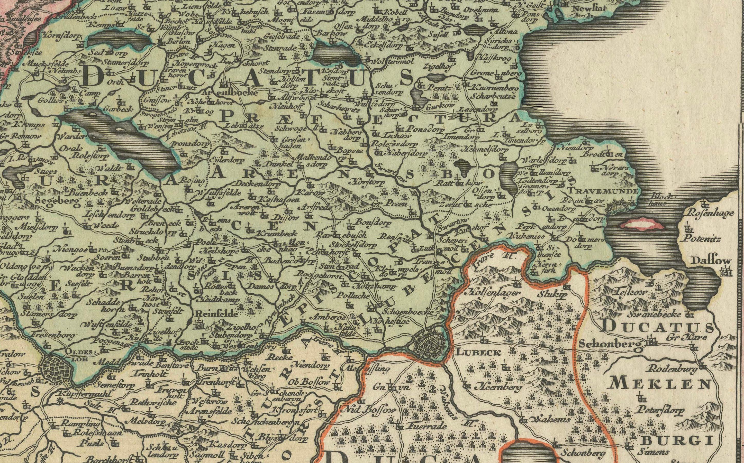 Historical Map of Holstein - Copperplate Engraving by Matthias Seutter, ca. 1730  

This impressive historical map, titled Holsatiae. Mappa universalis in suos ducatus nimirum Holsatiam in Specie, Dithmarsiam, Stormariem, Wagriam..., originates from