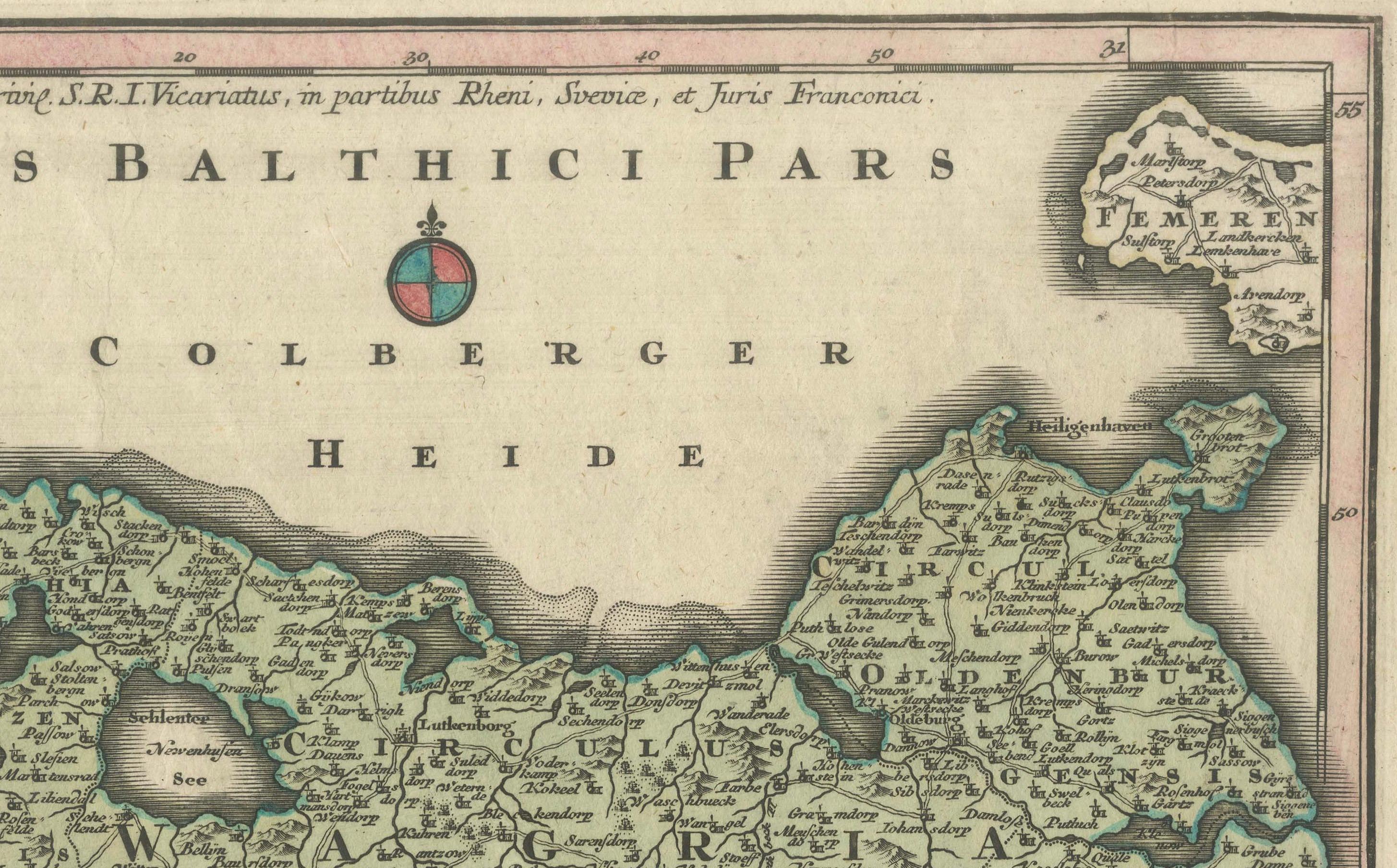 Engraved Historical Map of Holstein - Copperplate Engraving by Matthias Seutter, ca. 1730 For Sale