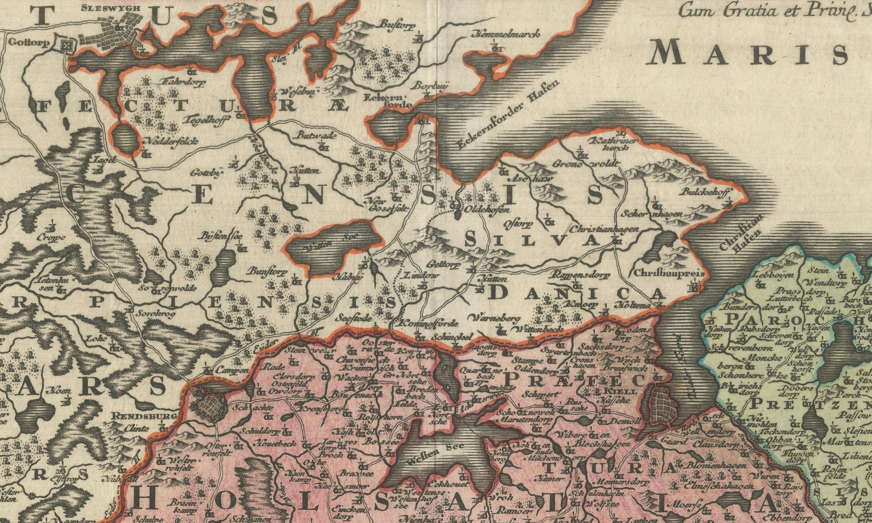 Historical Map of Holstein - Copperplate Engraving by Matthias Seutter, ca. 1730 In Good Condition For Sale In Langweer, NL