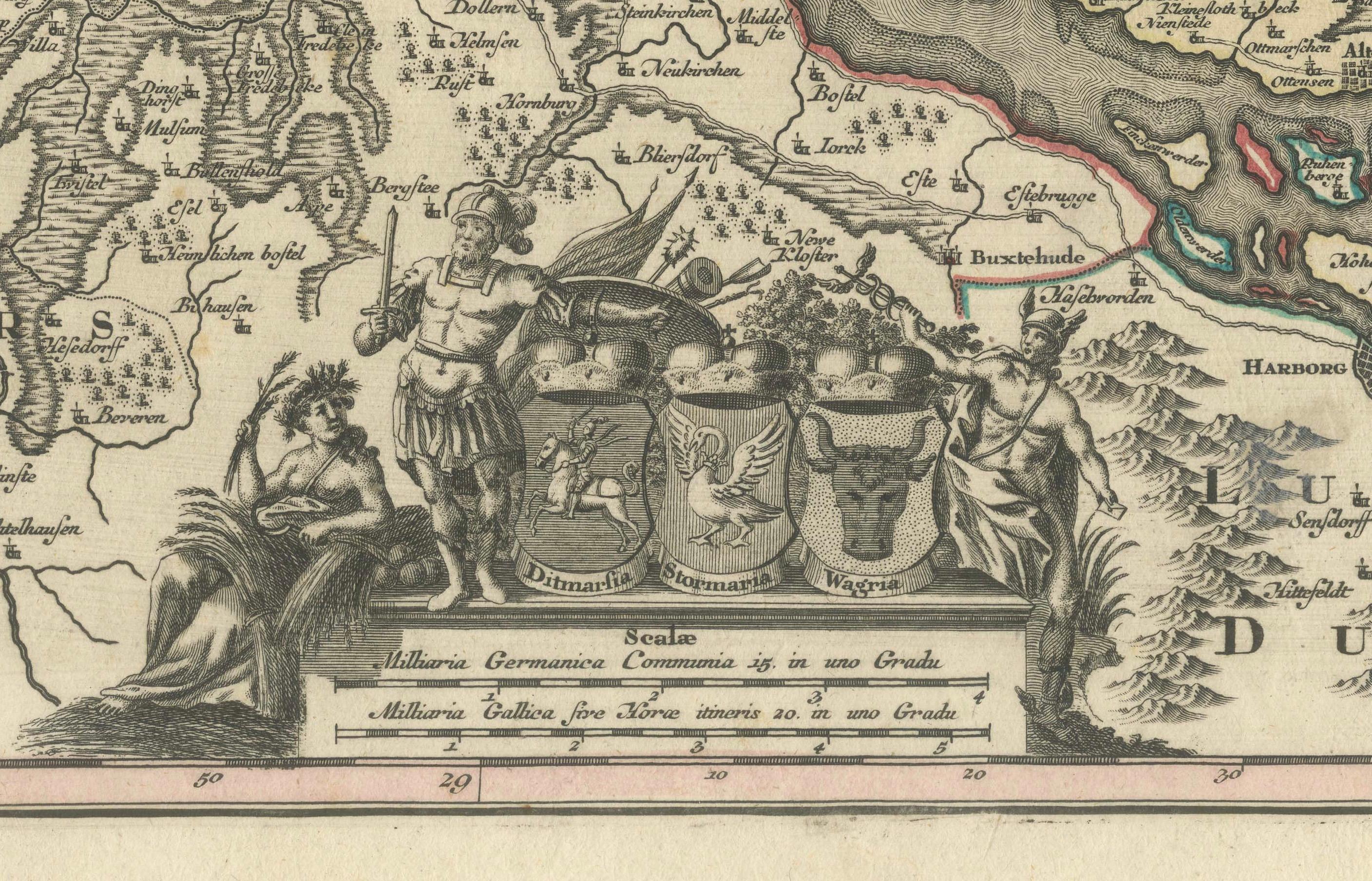 Historical Map of Holstein - Copperplate Engraving by Matthias Seutter, ca. 1730 For Sale 2