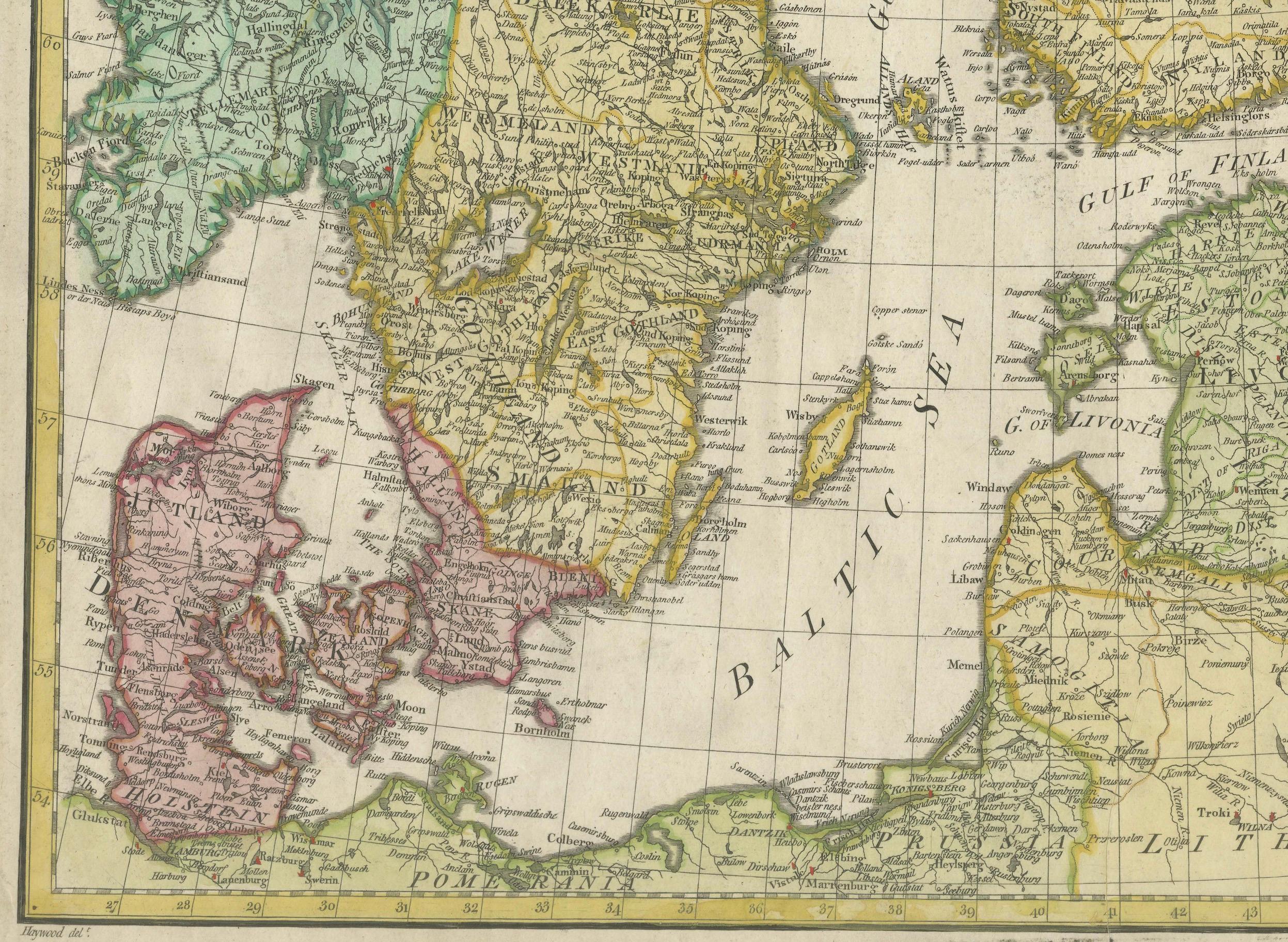 Late 18th Century Historical Map of Northern Europe and Russia - Engraved for I. Harrison, 1788 For Sale