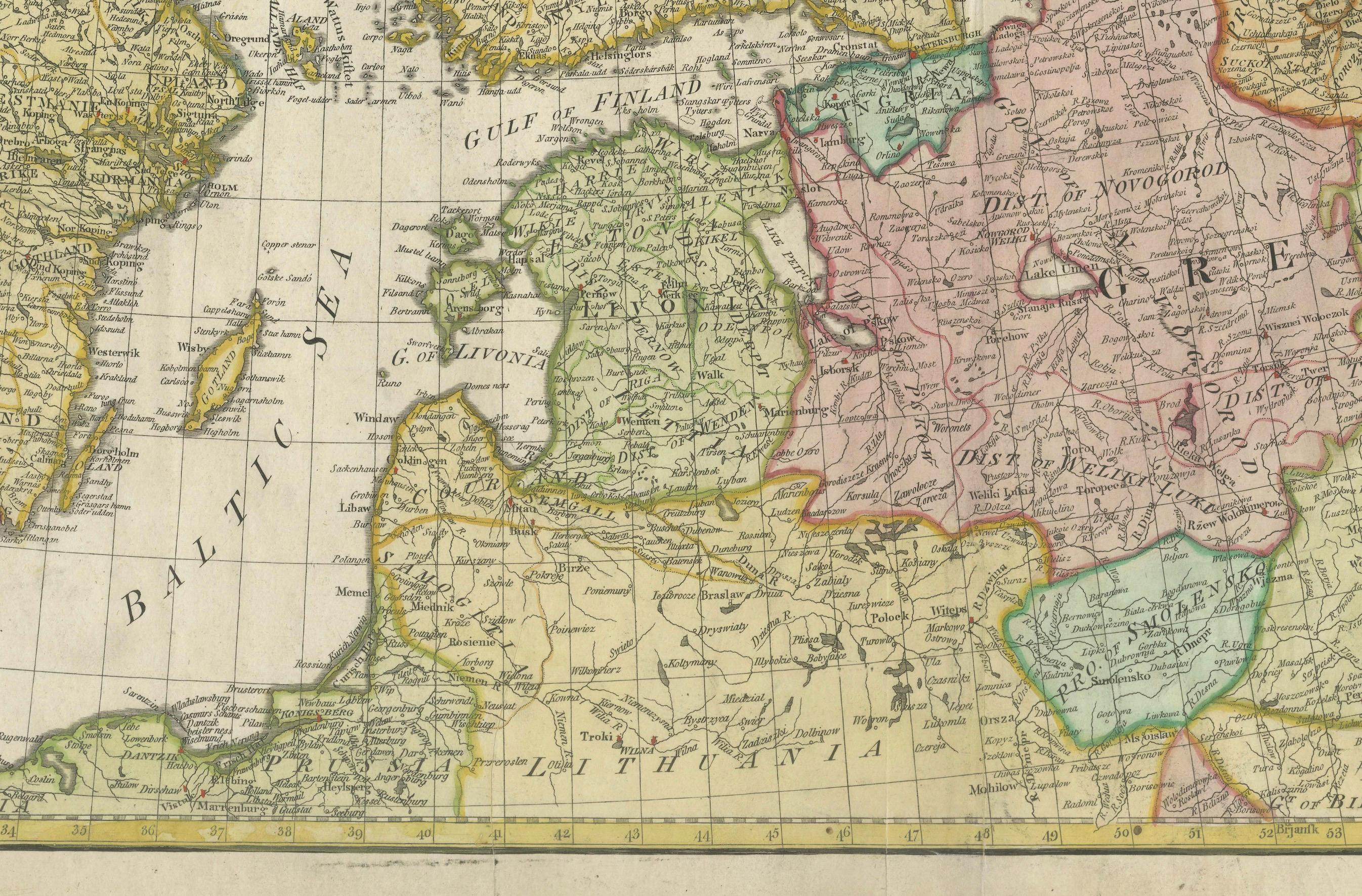 Paper Historical Map of Northern Europe and Russia - Engraved for I. Harrison, 1788 For Sale