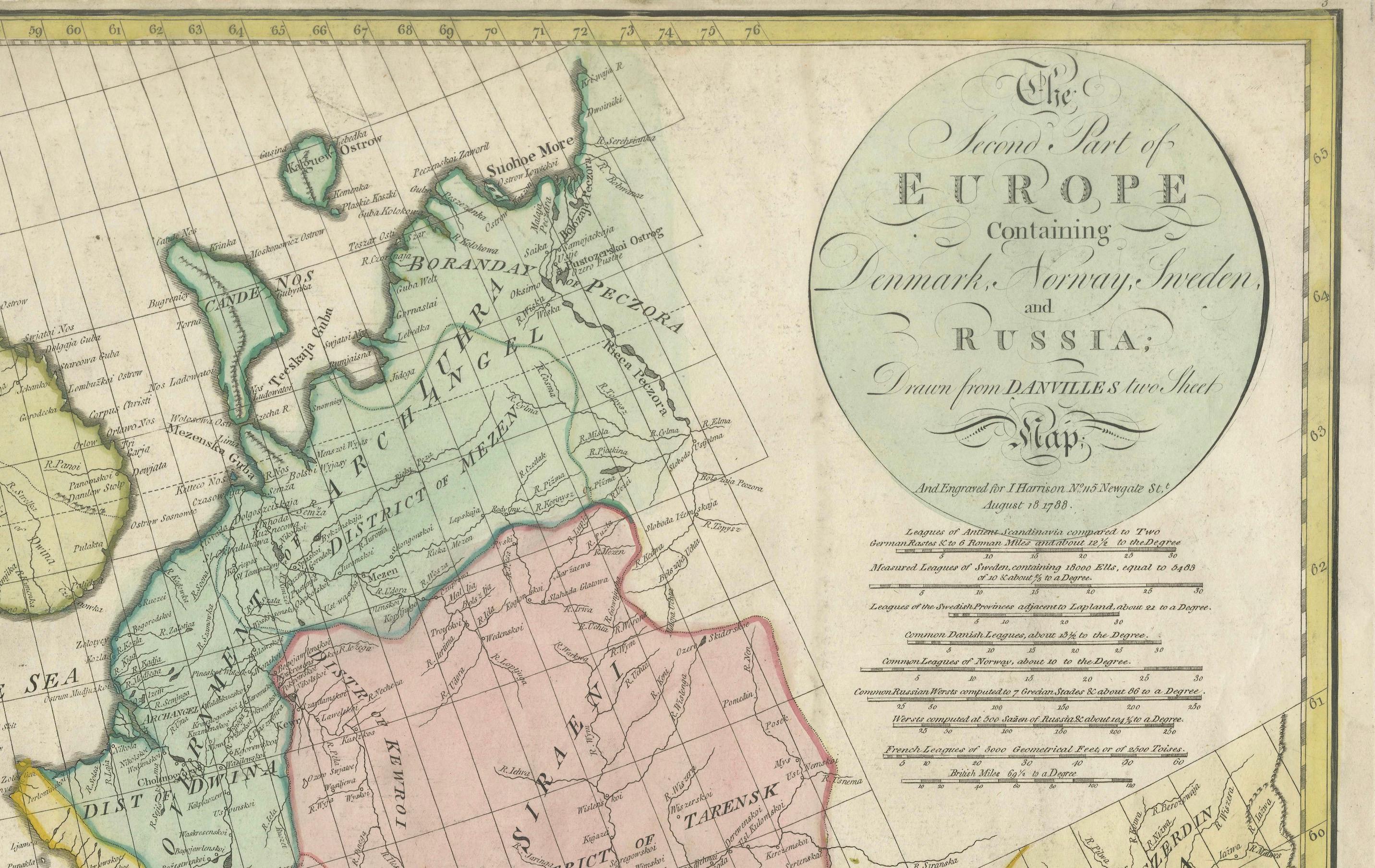 Historical Map of Northern Europe and Russia - Engraved for I. Harrison, 1788 For Sale 2