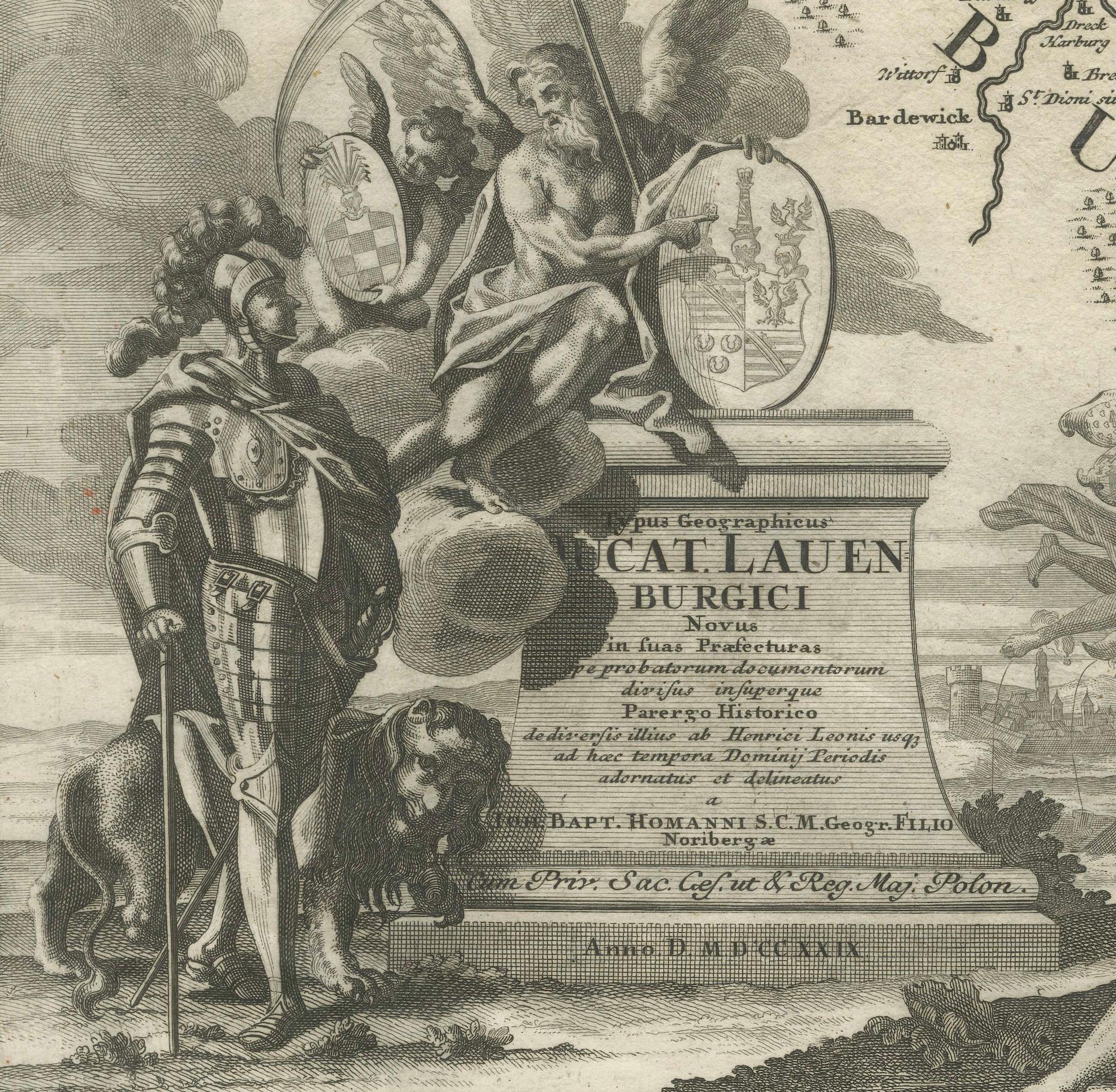 Historical Map of the Duchy of Lauenburg by Johann Baptist Homann - Circa 1720 For Sale 1