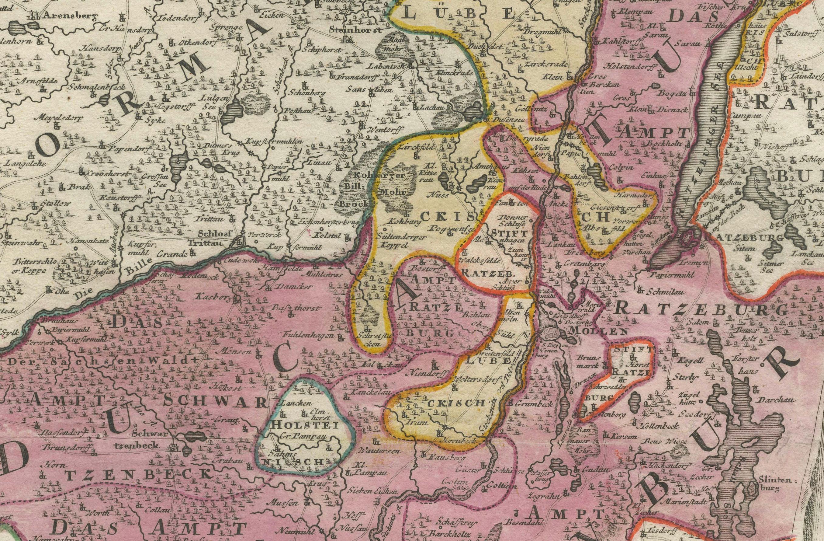 Historical Map of the Duchy of Lauenburg by Johann Baptist Homann - Circa 1720 For Sale 2