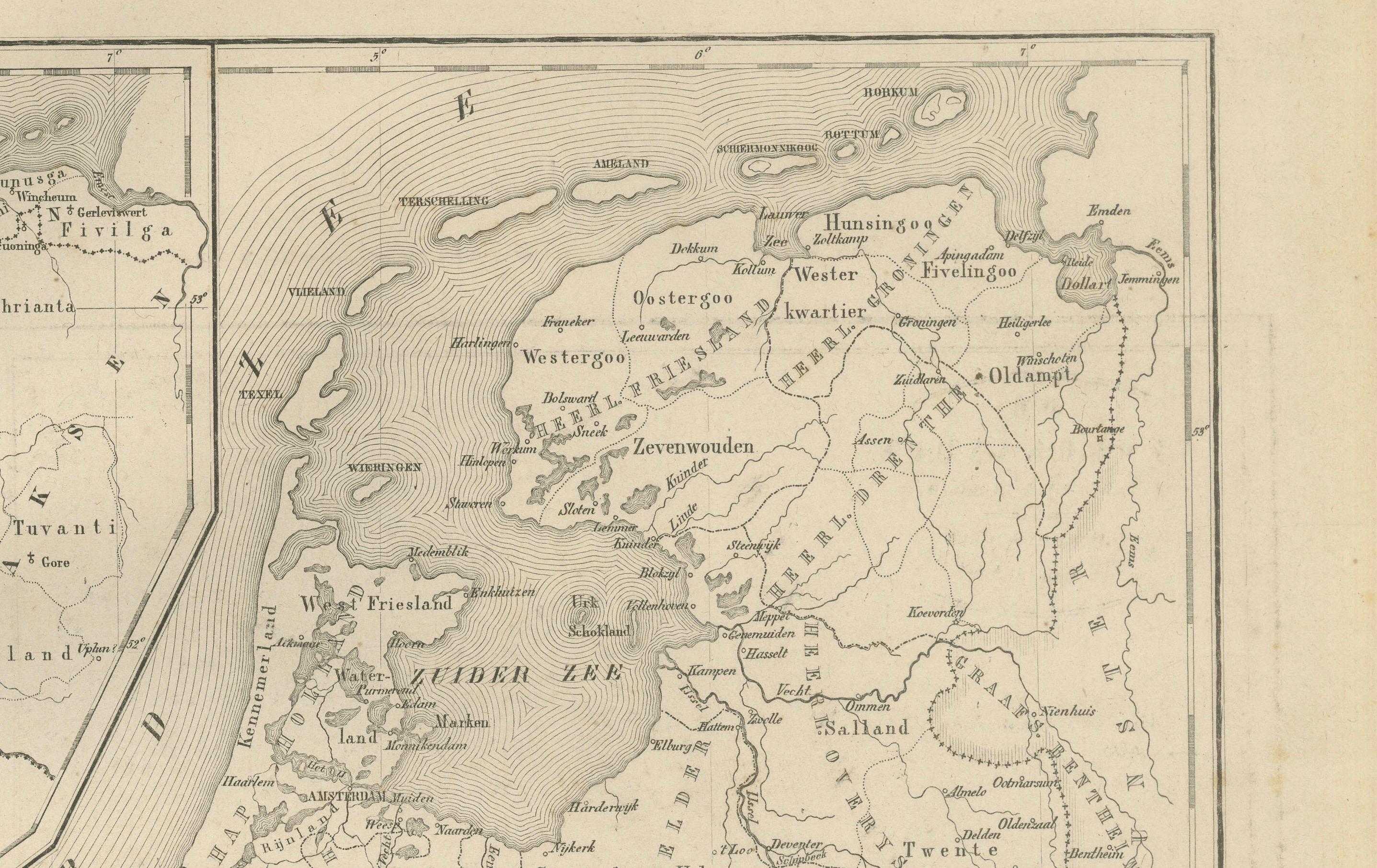 Papier Carte historique des Pays-Bas aux XVIe et XVIIe siècles, Leyde 1876 en vente