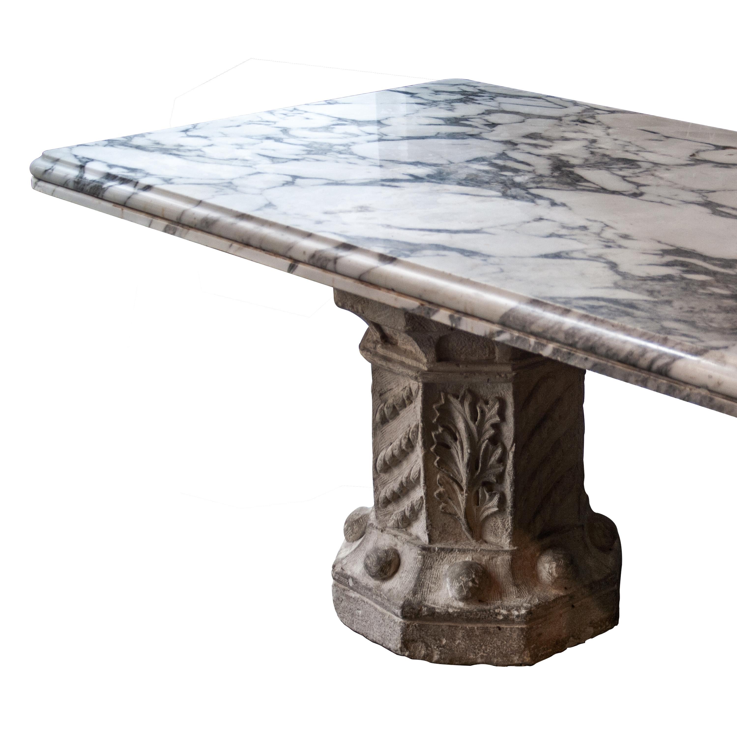 Spanish Historical Marble Limestone Handcrafted Columns Table, Spain, 1864 For Sale