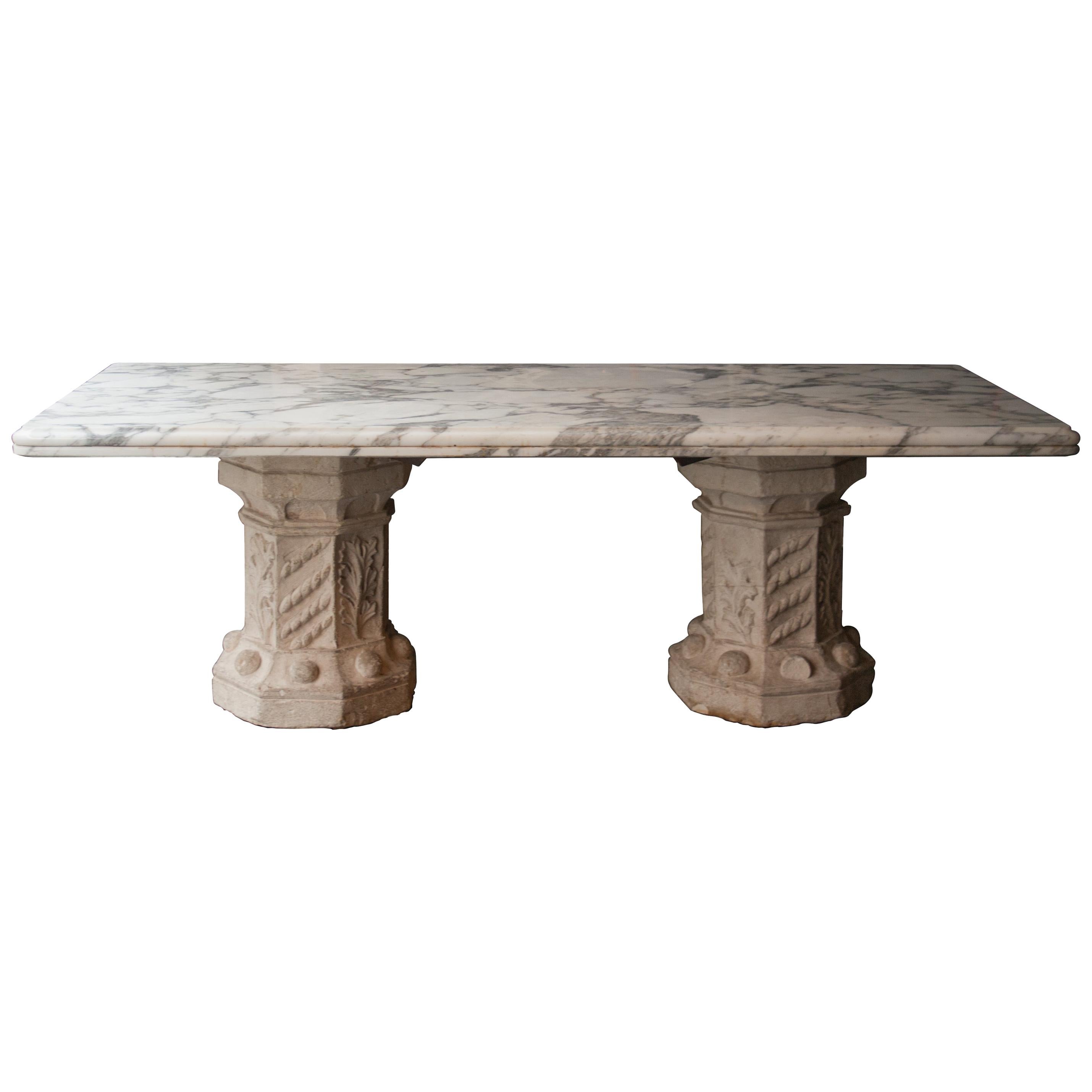 Historical Marble Limestone Handcrafted Columns Table, Spain, 1864 For Sale