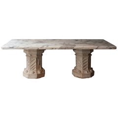 Vintage Historical Marble Limestone Handcrafted Columns Table, Spain, 1940