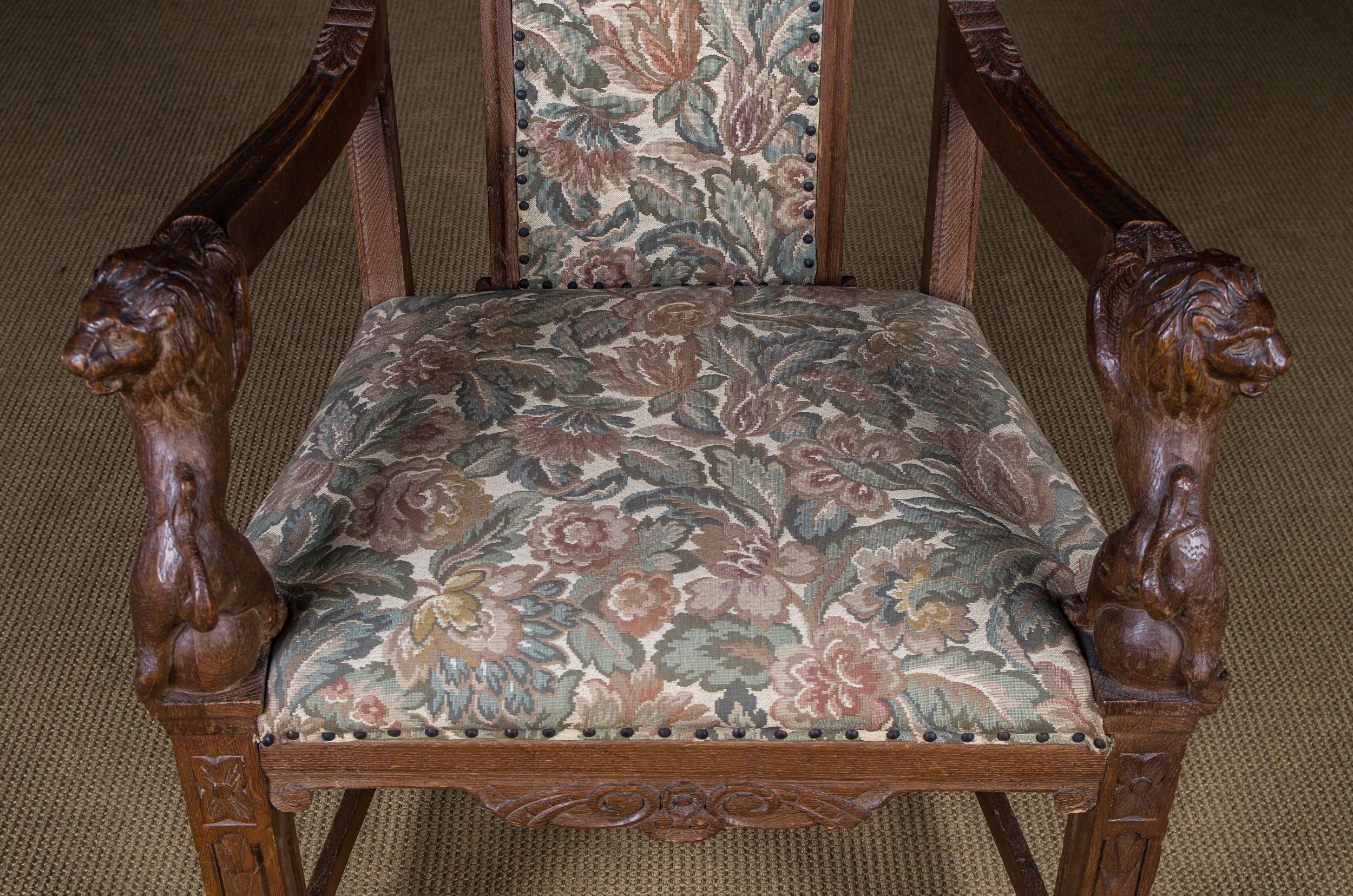 Historical Neo Renaissance Armchair with Lion Armrests, circa 1850-1870 5