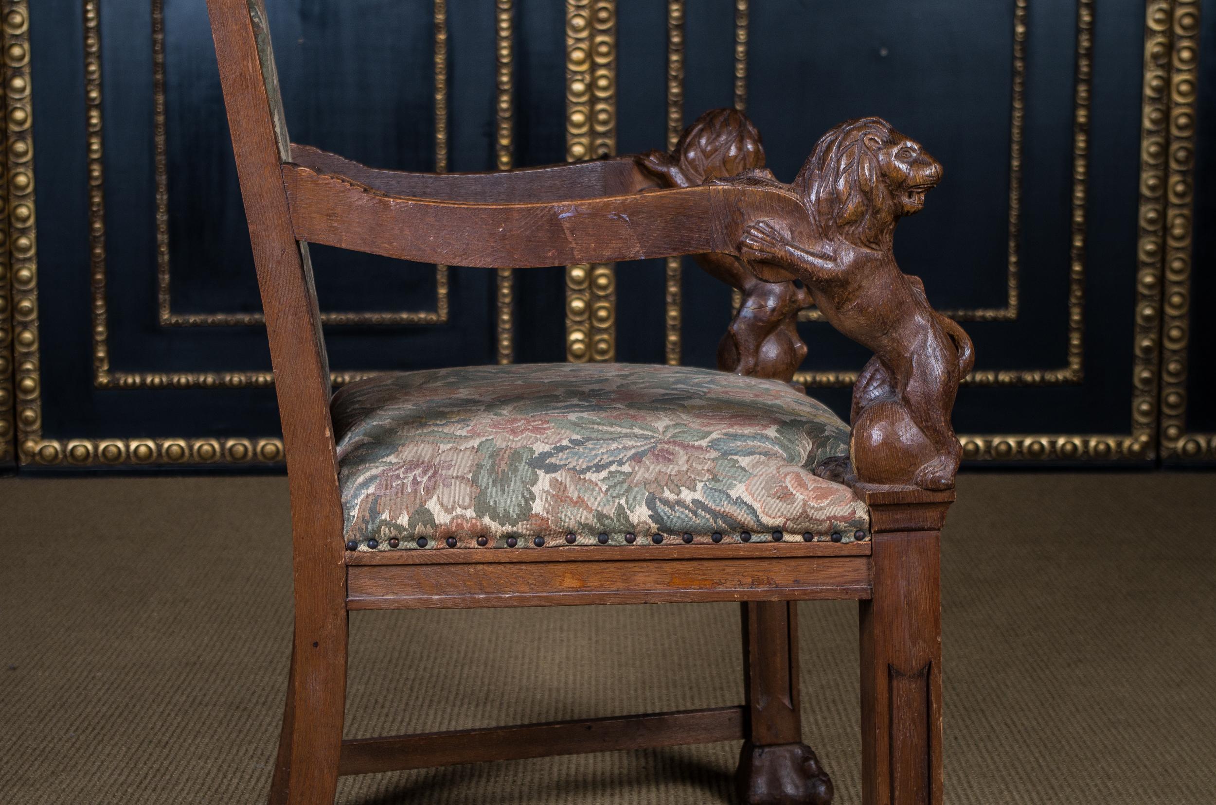 Historical Neo Renaissance Armchair with Lion Armrests, circa 1850-1870 8