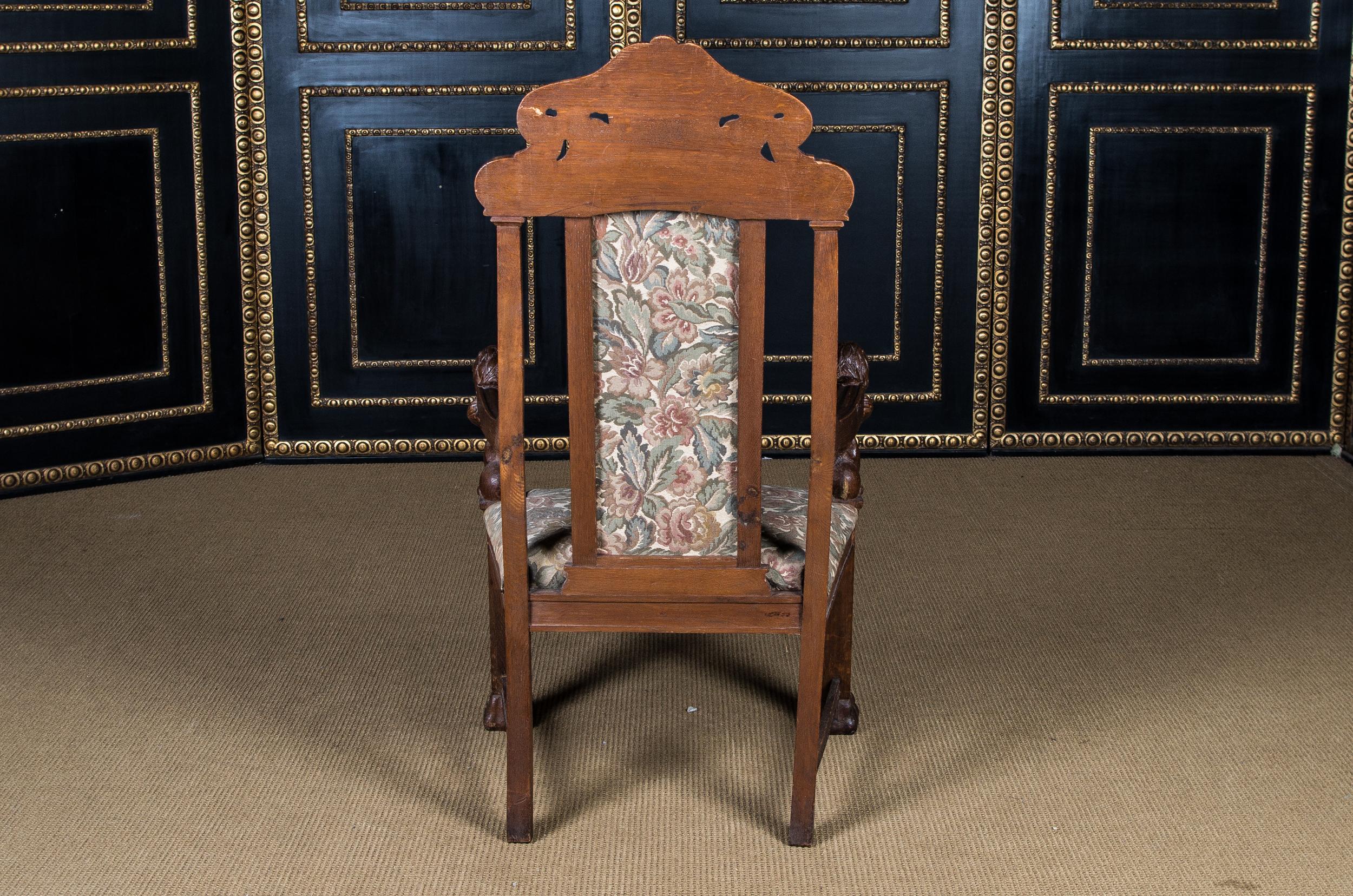 Historical Neo Renaissance Armchair with Lion Armrests, circa 1850-1870 10